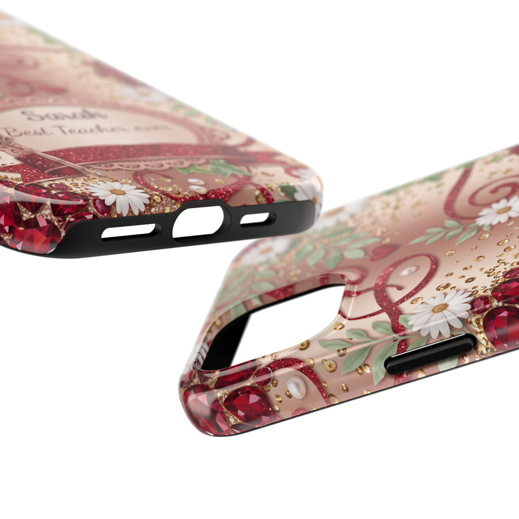 Personalized Teacher Phone Case — Custom Name and Message - Floral Jeweled Design
