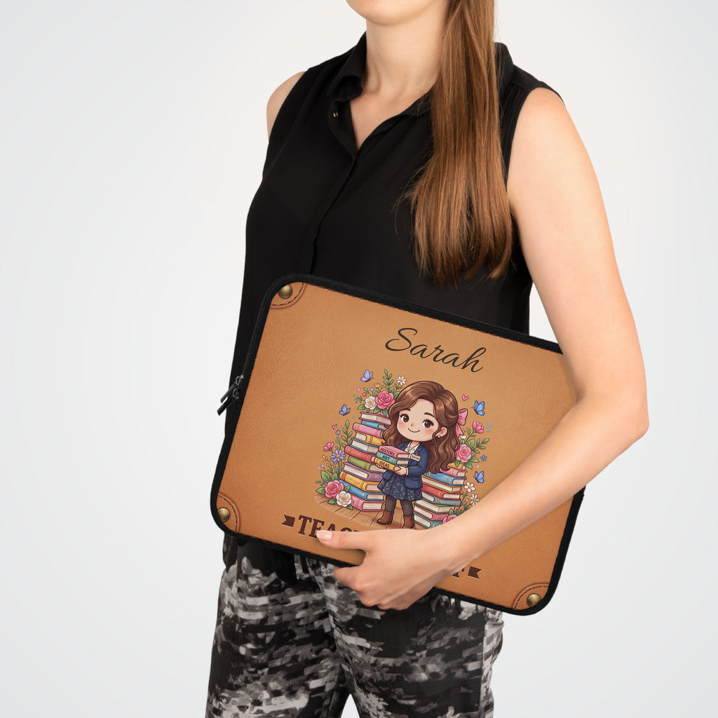 Personalized Teacher Laptop Sleeve | Custom Name Gift | Leather-Look Book Lover Case | Teacher Appreciation Gift