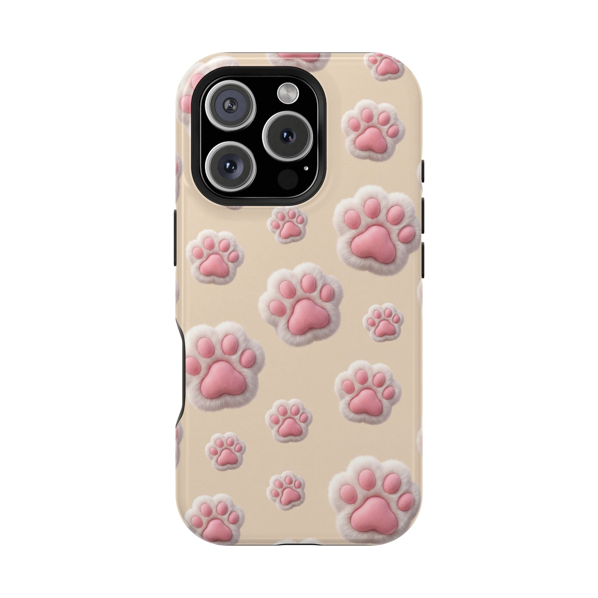 Pink Paw Print Phone Case — Impact-Resistant Wireless Charging Cover