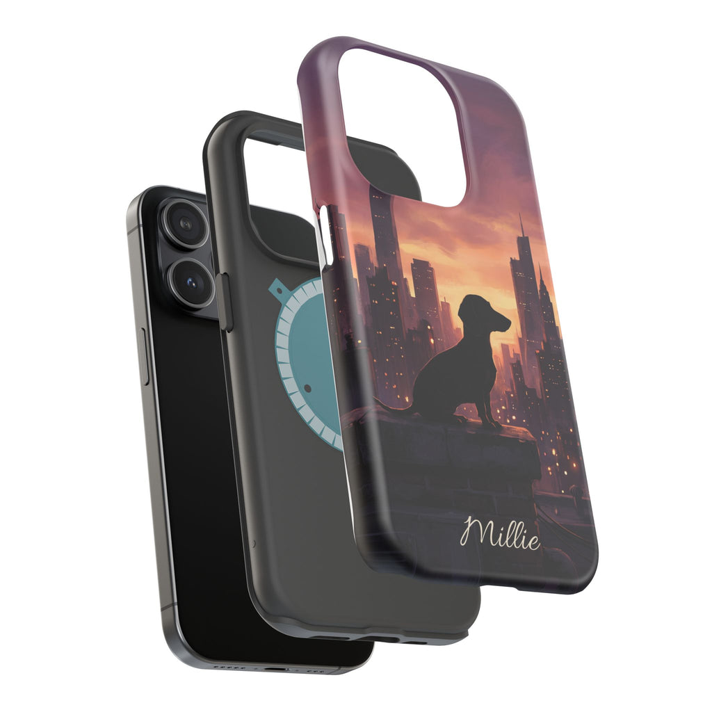 Personalized Dachshund City Skyline Phone Case — Wireless Charging Cover