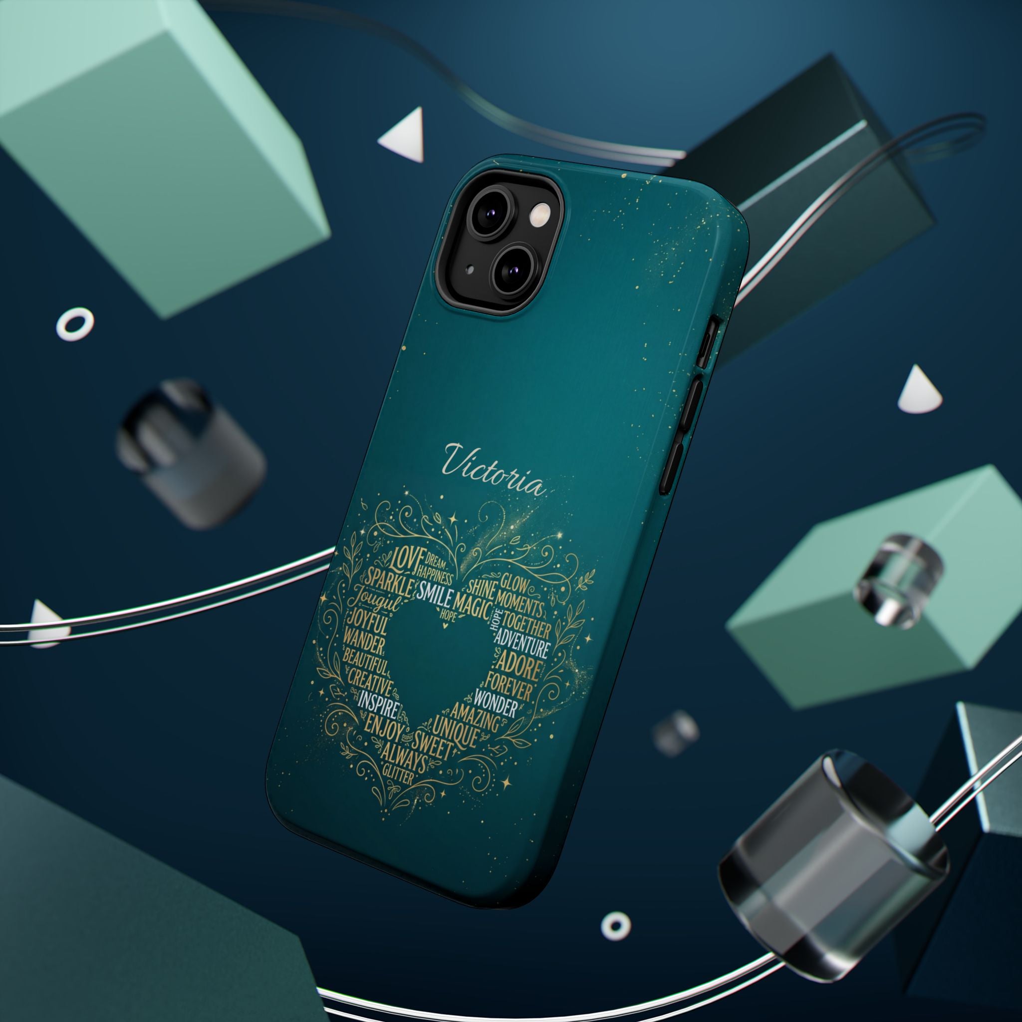 Personalized Teacher Heart Word Art Phone Case — Impact-Resistant Wireless Charging Cover