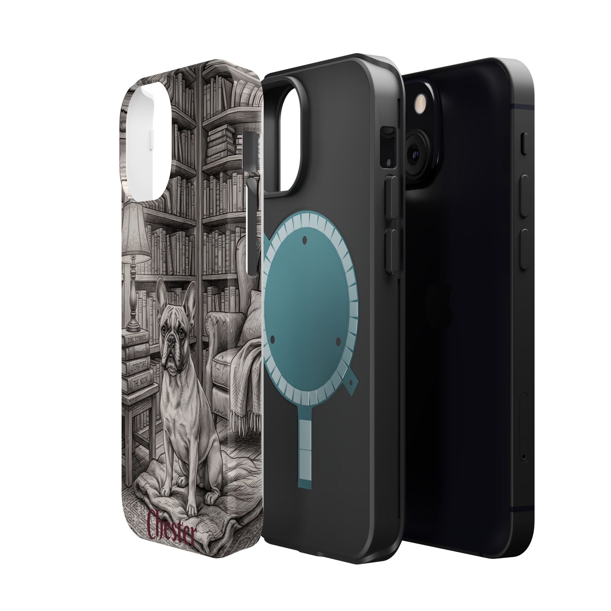 Personalized French Bulldog Library Study Phone Case — Wireless Charging Cover