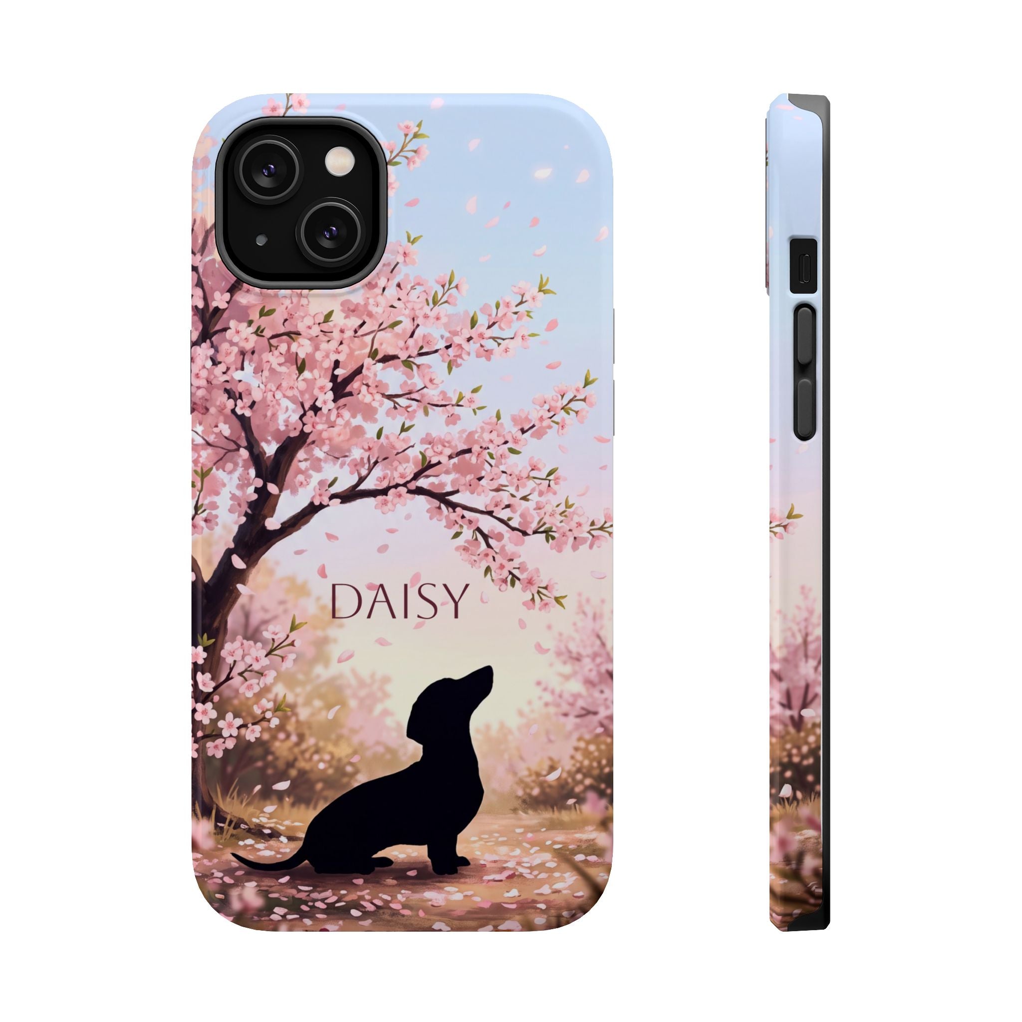 Personalized Dachshund Cherry Blossom Phone Case — Wireless Charging Cover