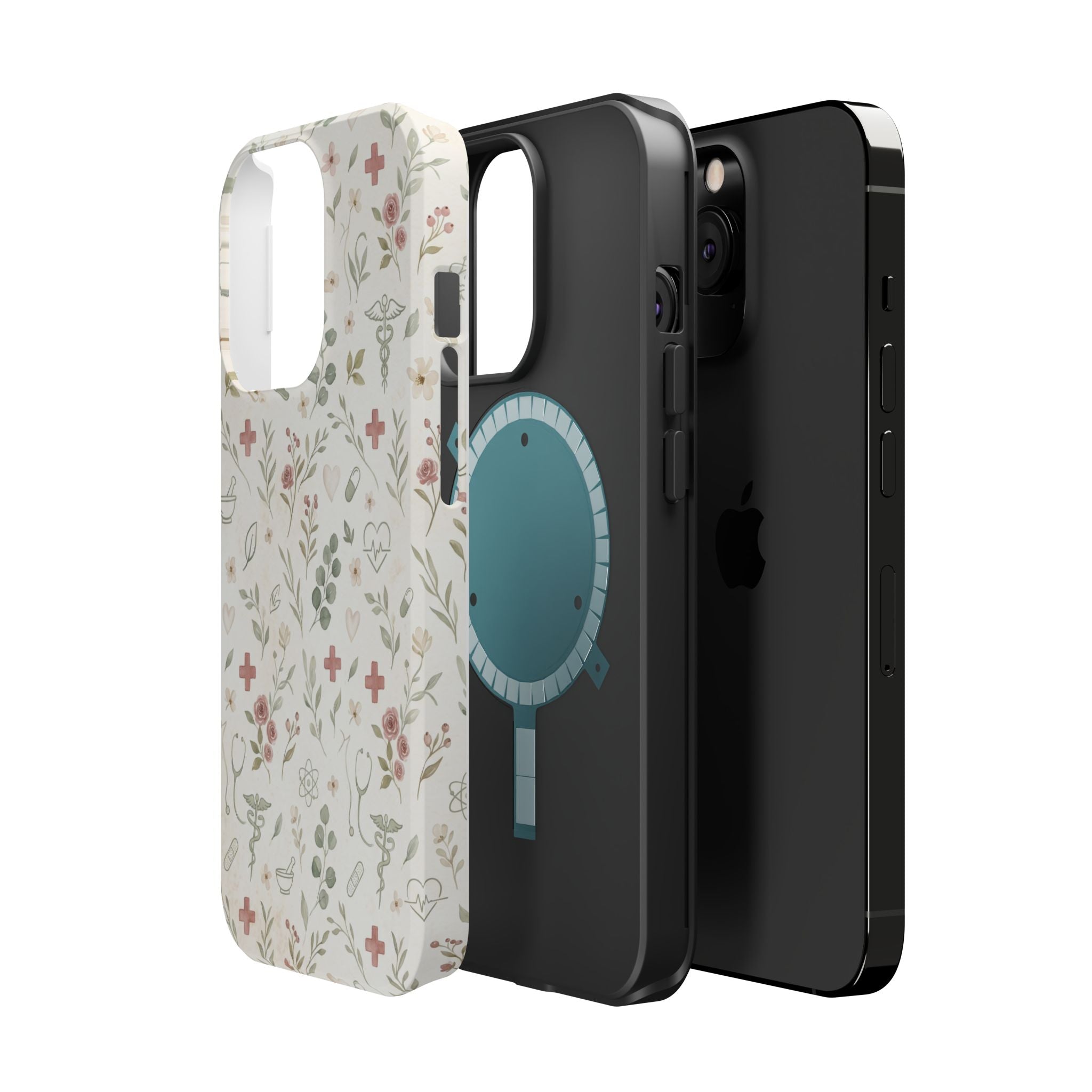 Floral Nurse Phone Case — Impact-Resistant Wireless Charging Cover
