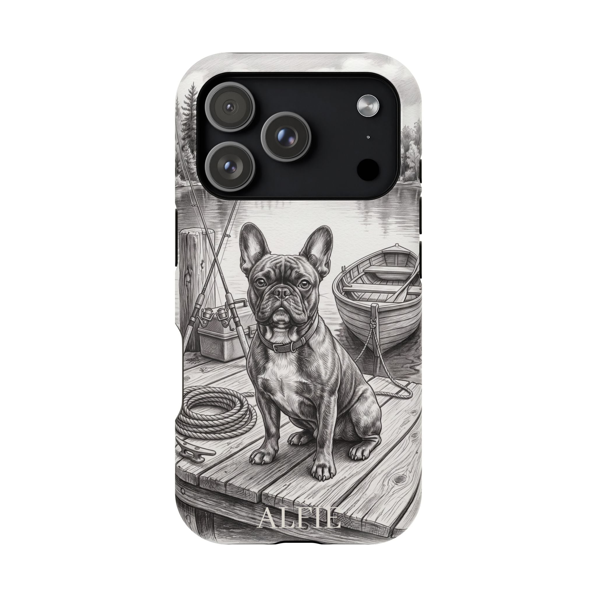 Personalized French Bulldog Lakeside Dock Phone Case — Wireless Charging Cover