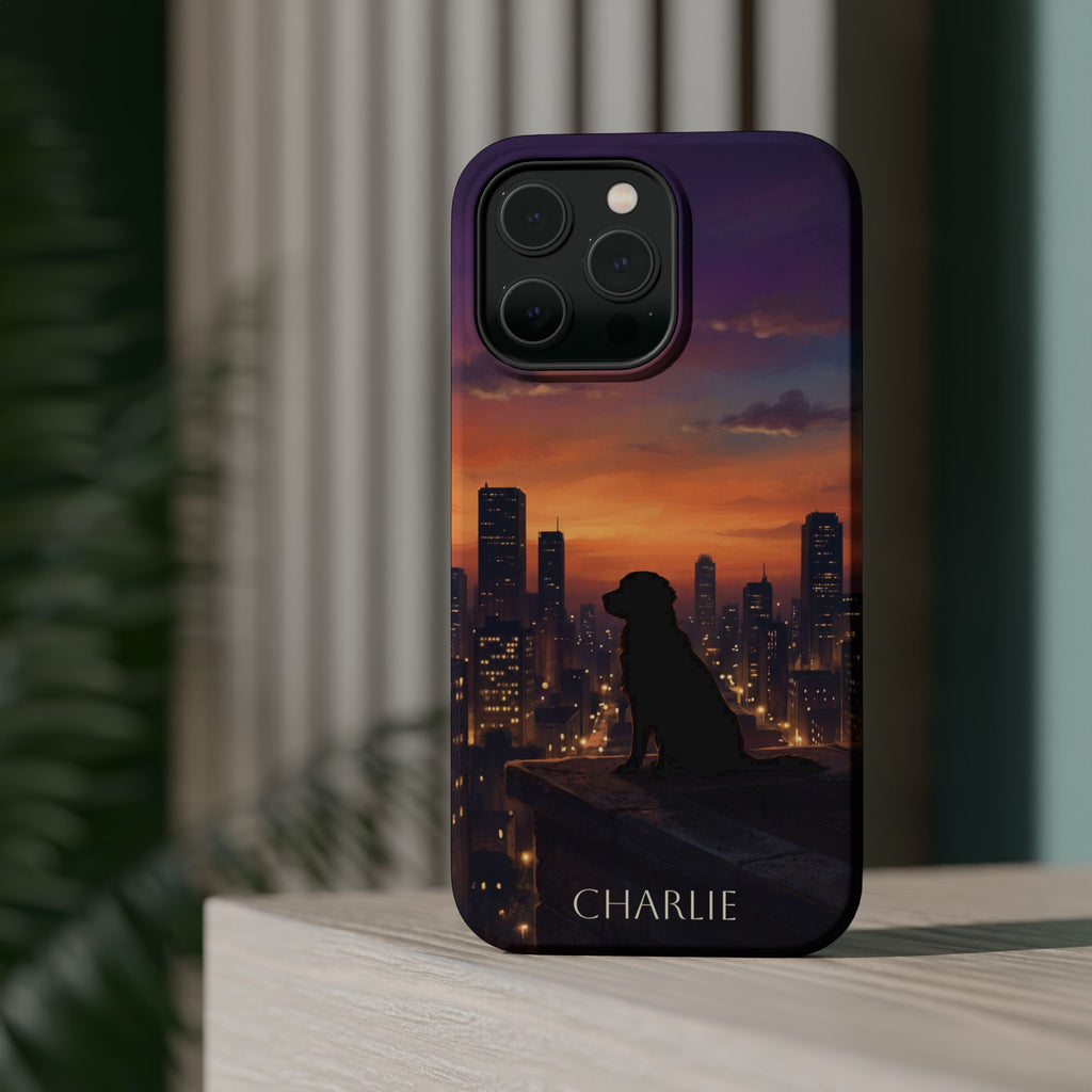Personalized Golden Retriever City Skyline Phone Case — Wireless Charging Cover