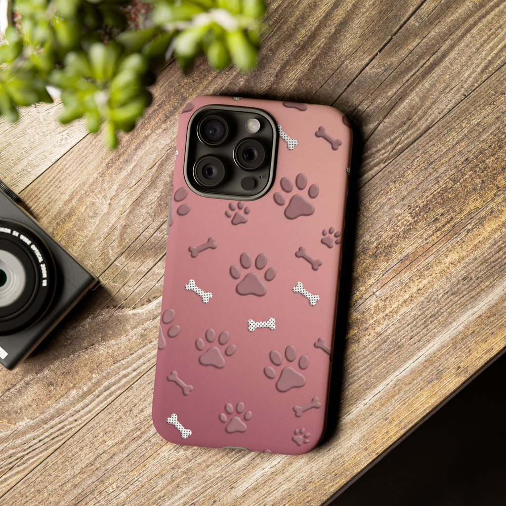 iPhone & Samsung Phone Case | Paw Print & Bone  | Dusty Rose Pattern Case for Frenchie Lovers