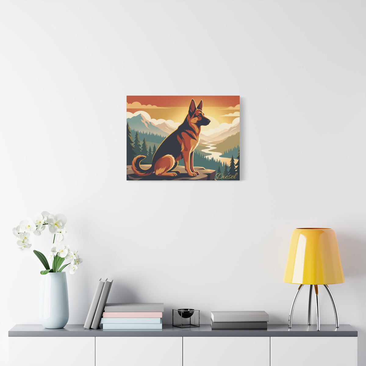 German Shepherd Personalized Canvas | Retro Mountain Adventure Wall Art