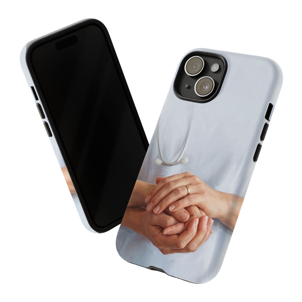 Nurse's Comforting Hands Phone Case | Caring Hands & Stethoscope Illustration | iPhone & Samsung