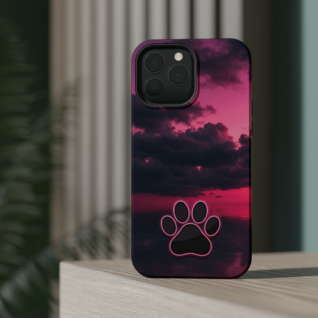 Pink Sky Paw Print Phone Case — Impact-Resistant Wireless Charging Cover