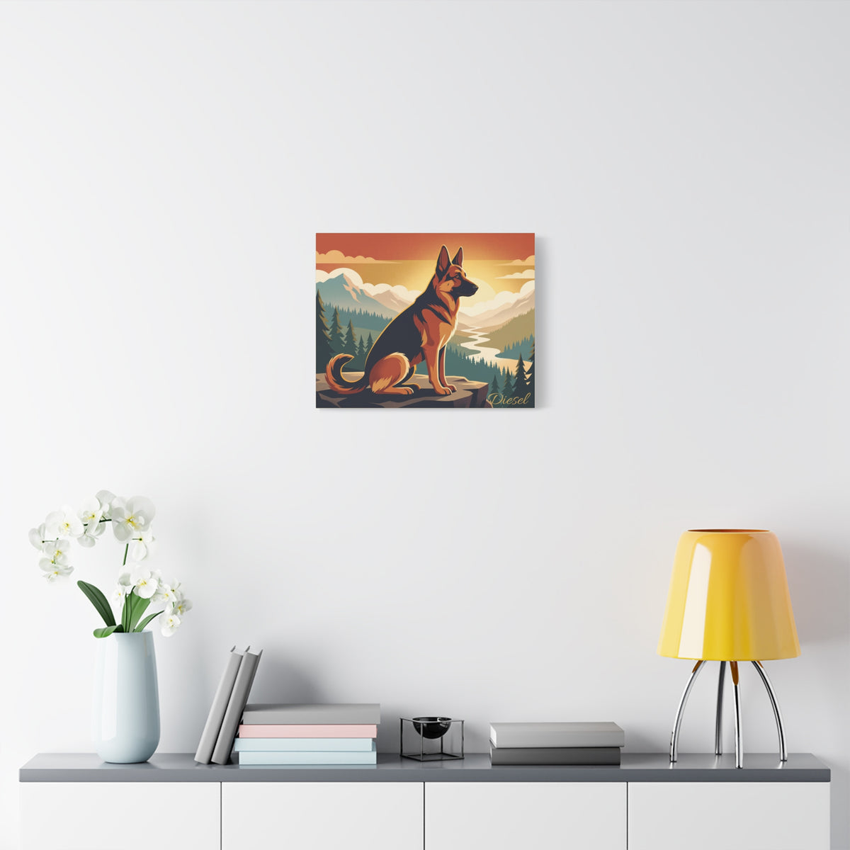German Shepherd Personalized Canvas | Retro Mountain Adventure Wall Art