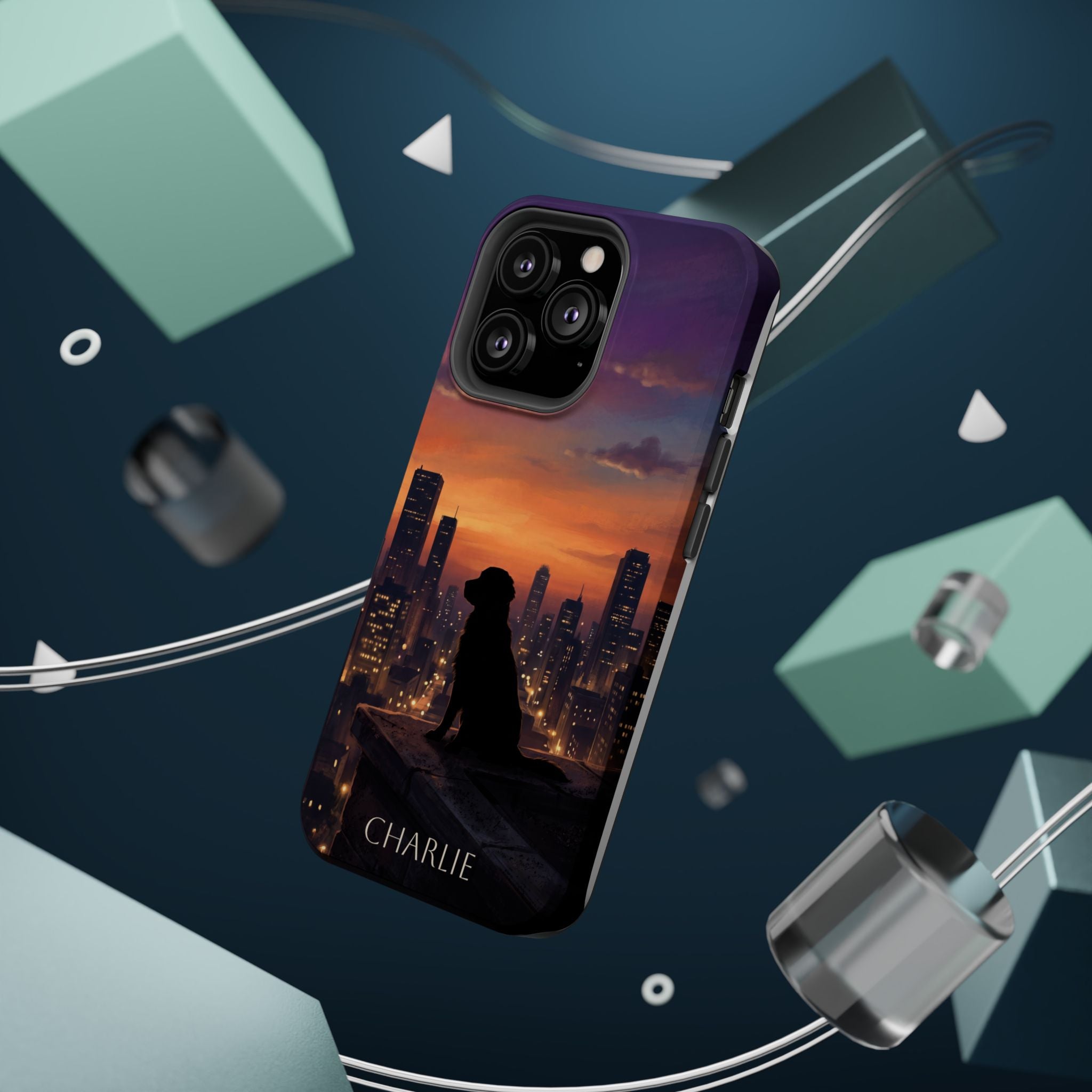 Personalized Golden Retriever City Skyline Phone Case — Wireless Charging Cover