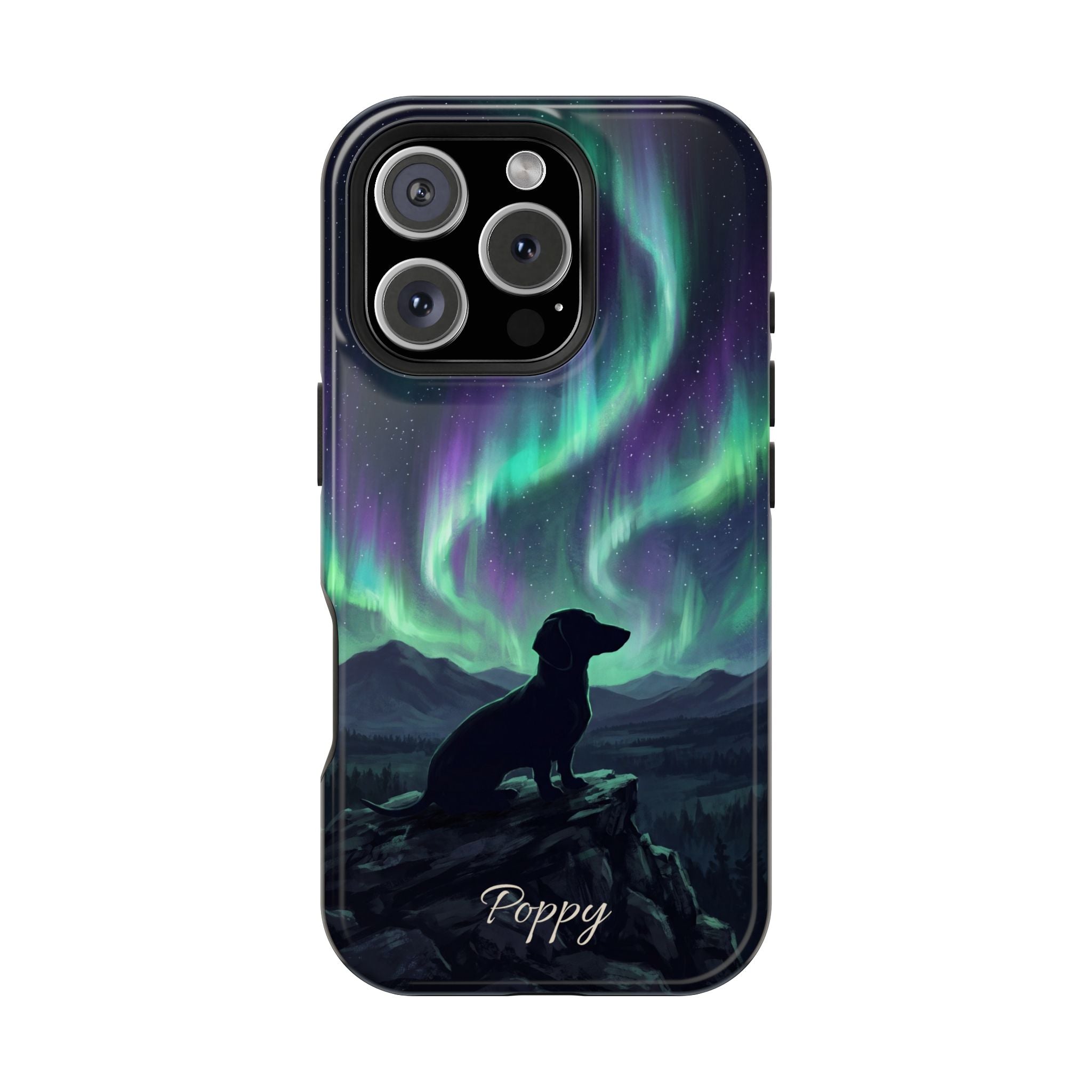 Personalized Dachshund Northern Lights Phone Case — Wireless Charging Cover