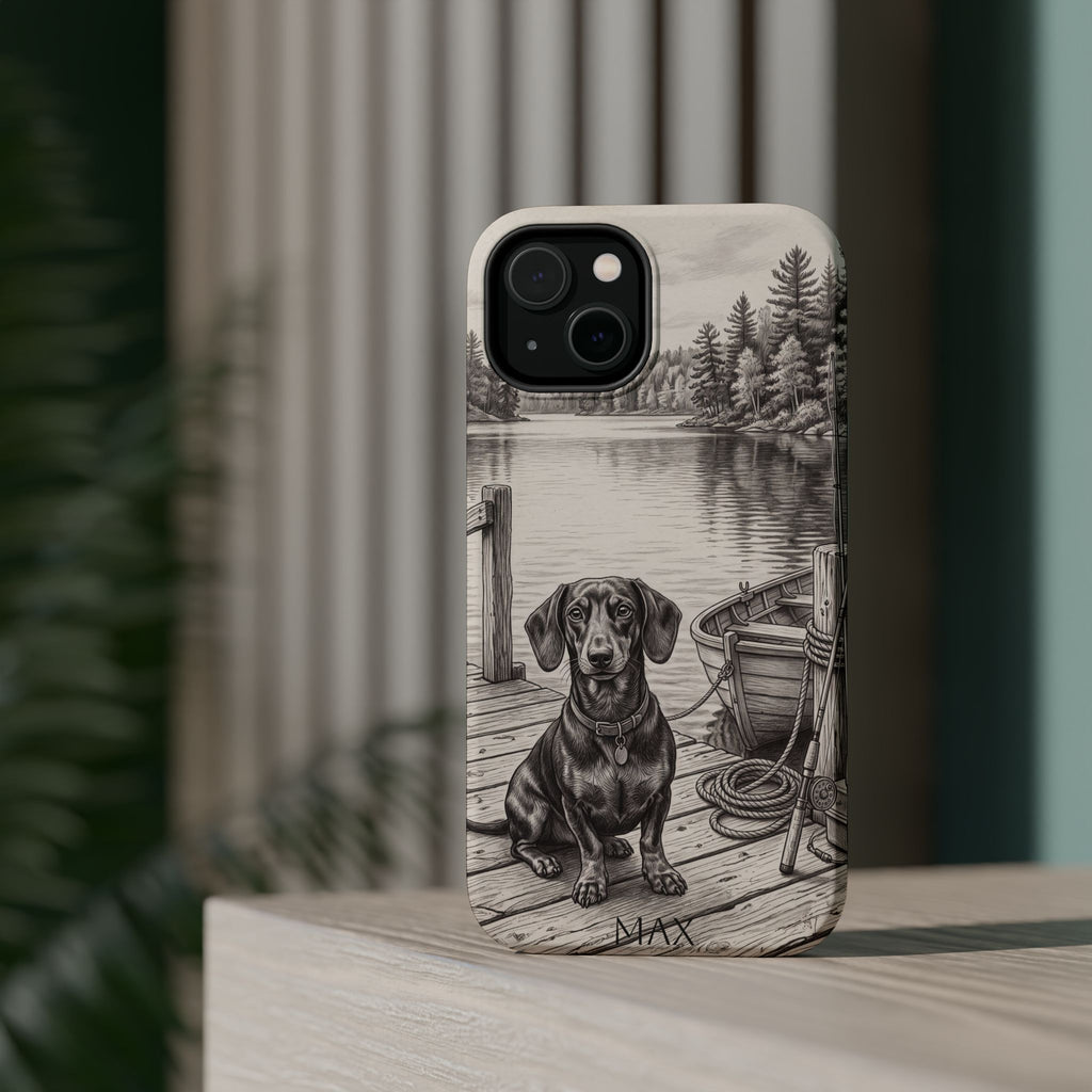 Personalized Dachshund Sunset Beach Phone Case — Wireless Charging Cover