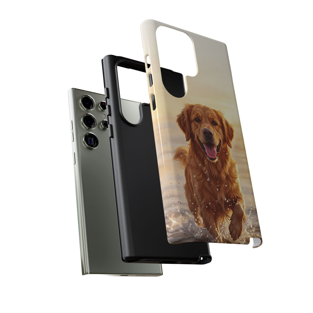 Golden Retriever Splashing in Water Phone Case | Joyful Dog at Golden Hour | iPhone & Samsung