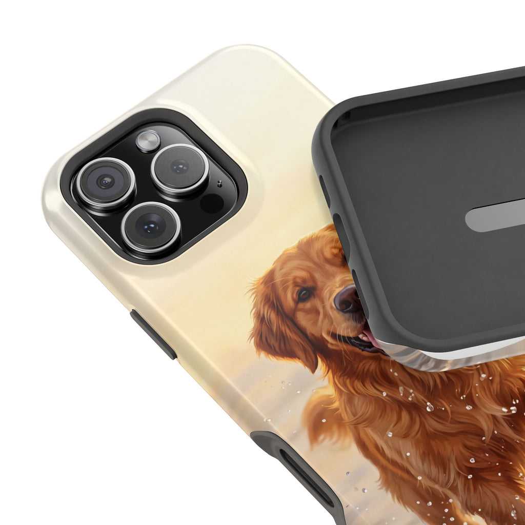 Beach Golden Retriever Phone Case — Impact-Resistant Wireless Charging Cover