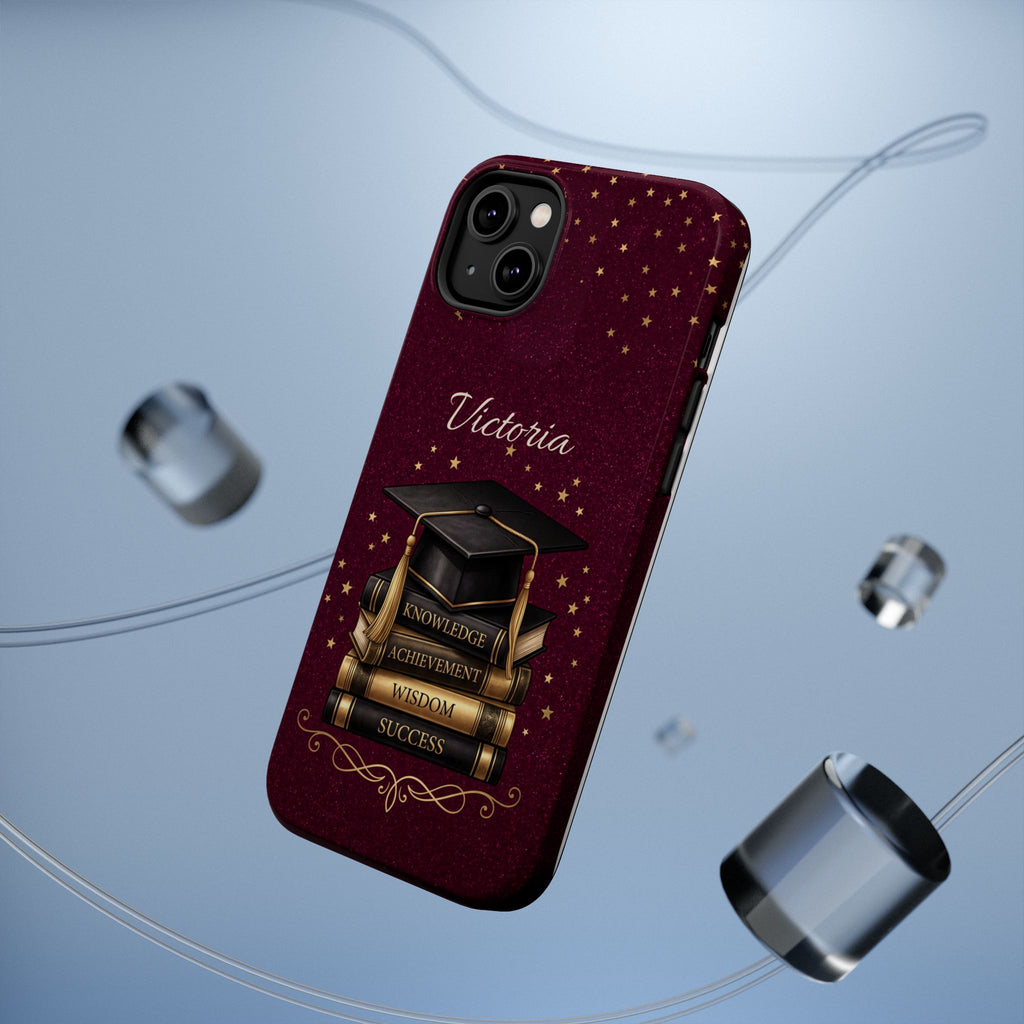 Graduation Cap & Books Personalized Teacher Phone Case — Wireless Charging Cover