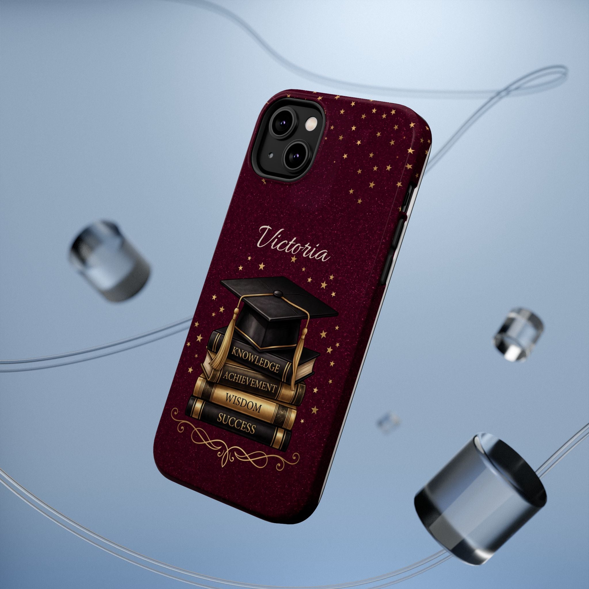 Graduation Cap & Books Personalized Teacher Phone Case — Wireless Charging Cover