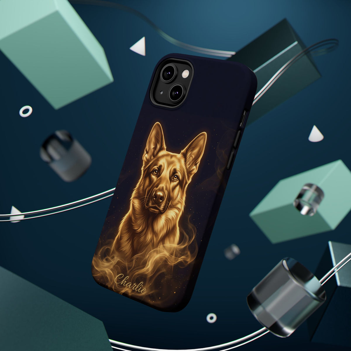 German Shepherd Phone Case | Personalized Gold Glow Art — Tough Magnetic Case with Wireless Charging