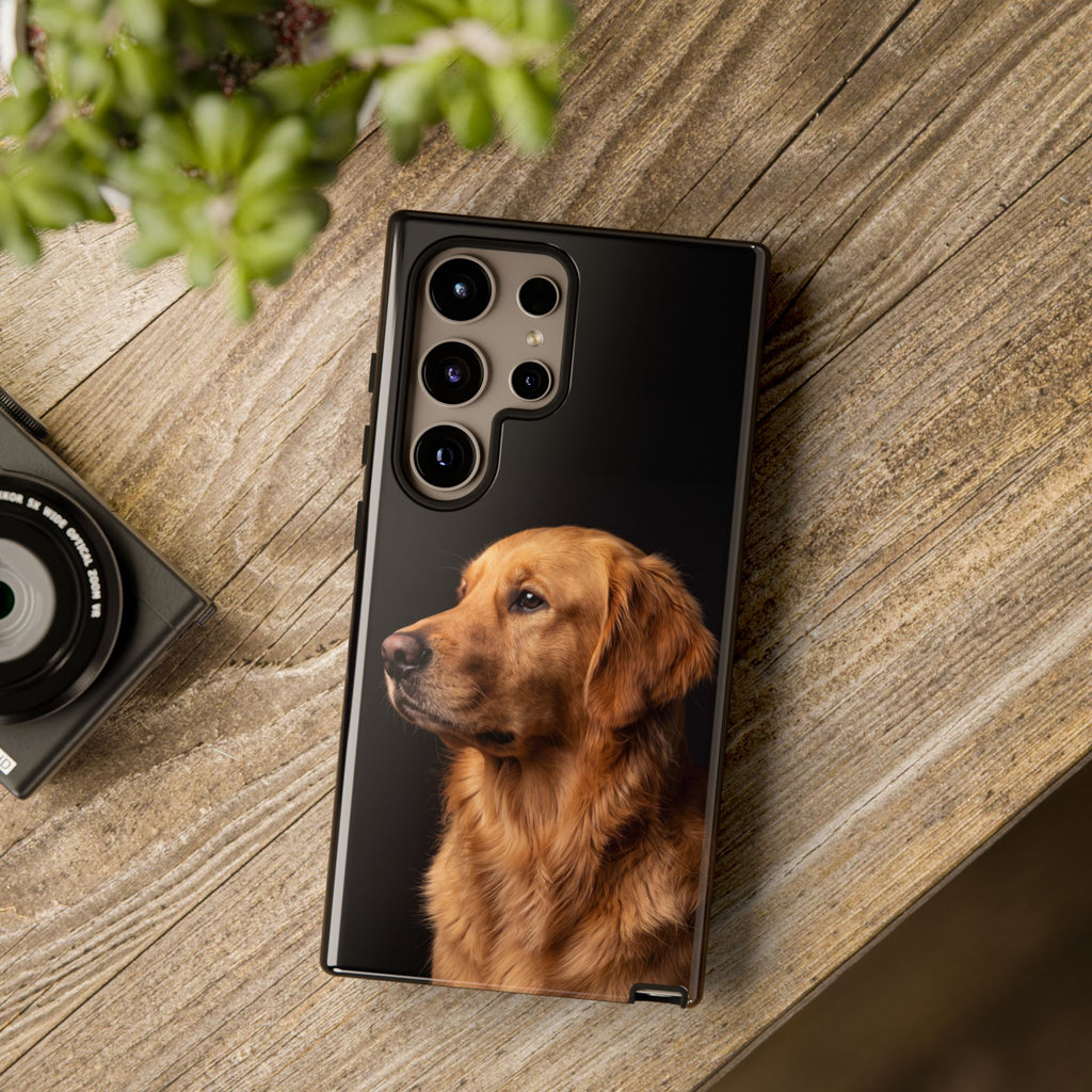 Golden Retriever Portrait Phone Case | Realistic Dog Photo on Black Background | iPhone & Samsung