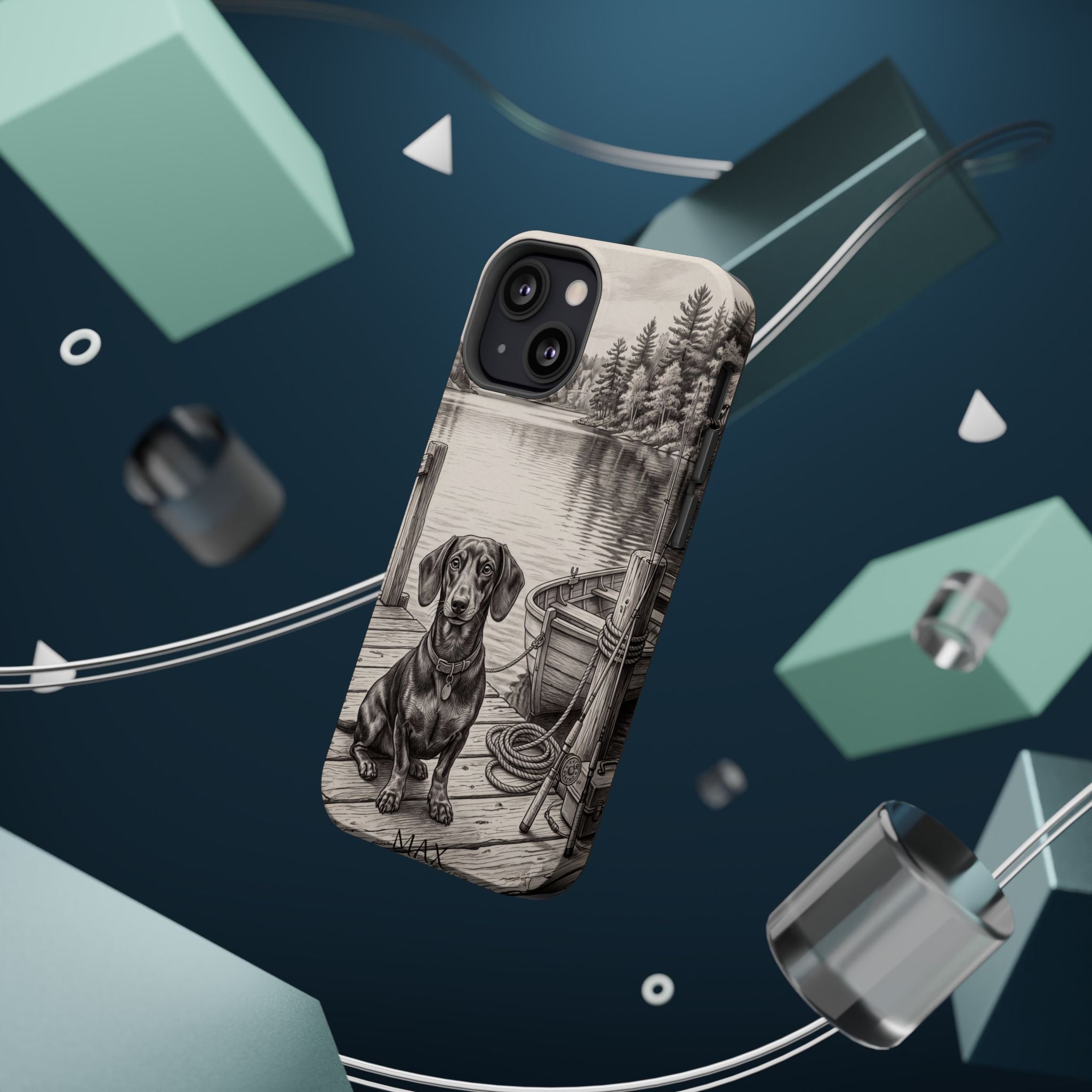 Personalized Dachshund Sunset Beach Phone Case — Wireless Charging Cover