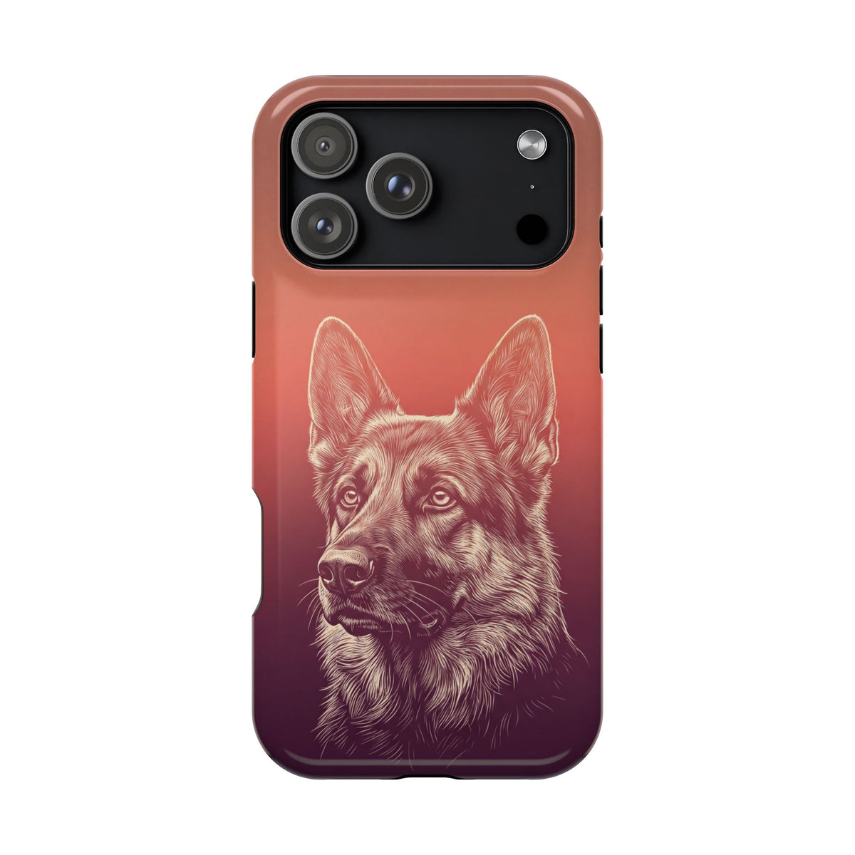 German Shepherd Phone Case | Sunset Sketch Art — Tough Magnetic Case with Wireless Charging