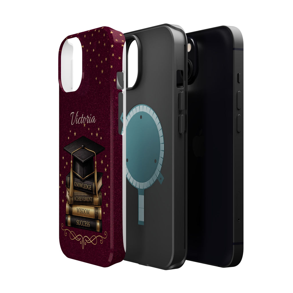 Graduation Cap & Books Personalized Teacher Phone Case — Wireless Charging Cover