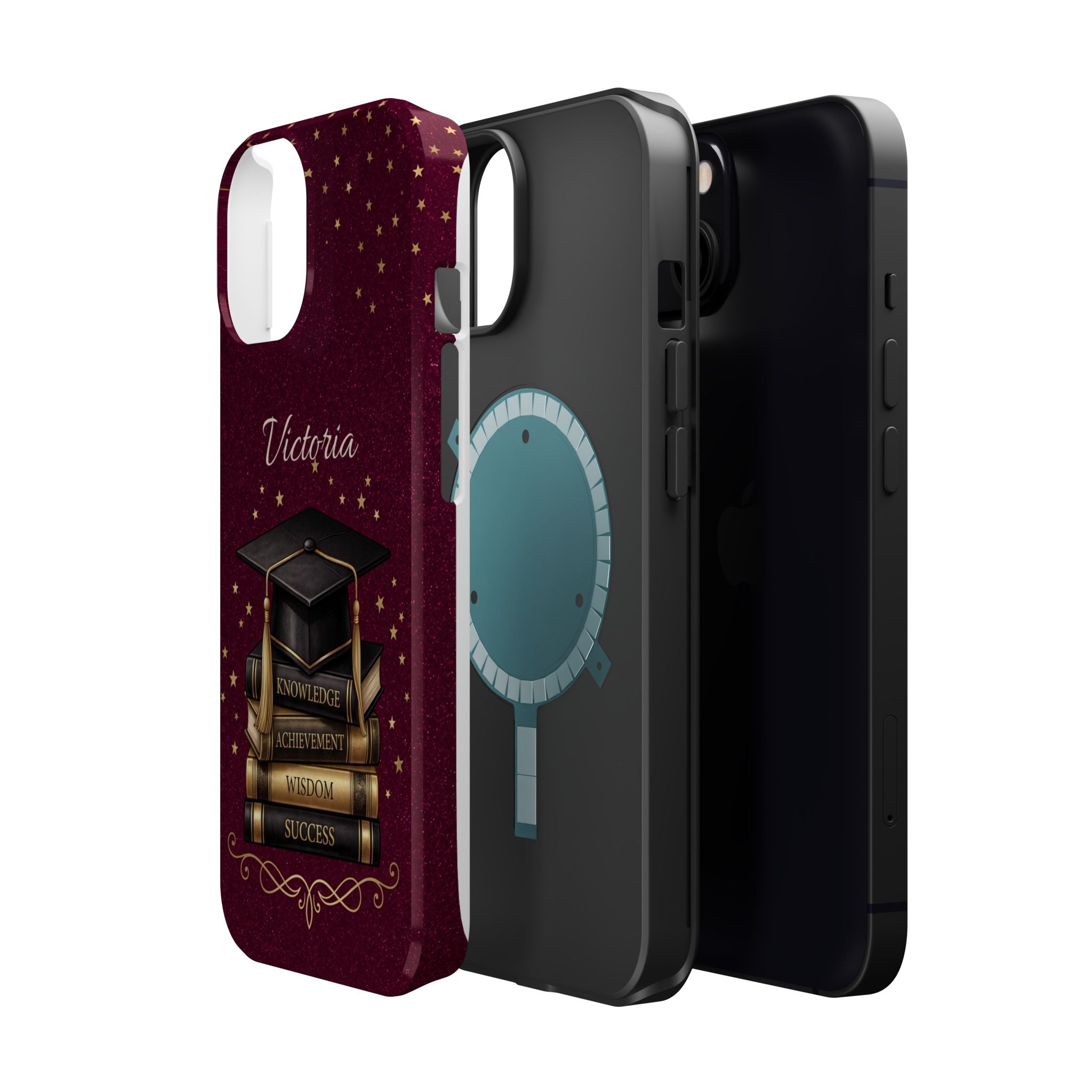 Graduation Cap & Books Personalized Teacher Phone Case — Wireless Charging Cover