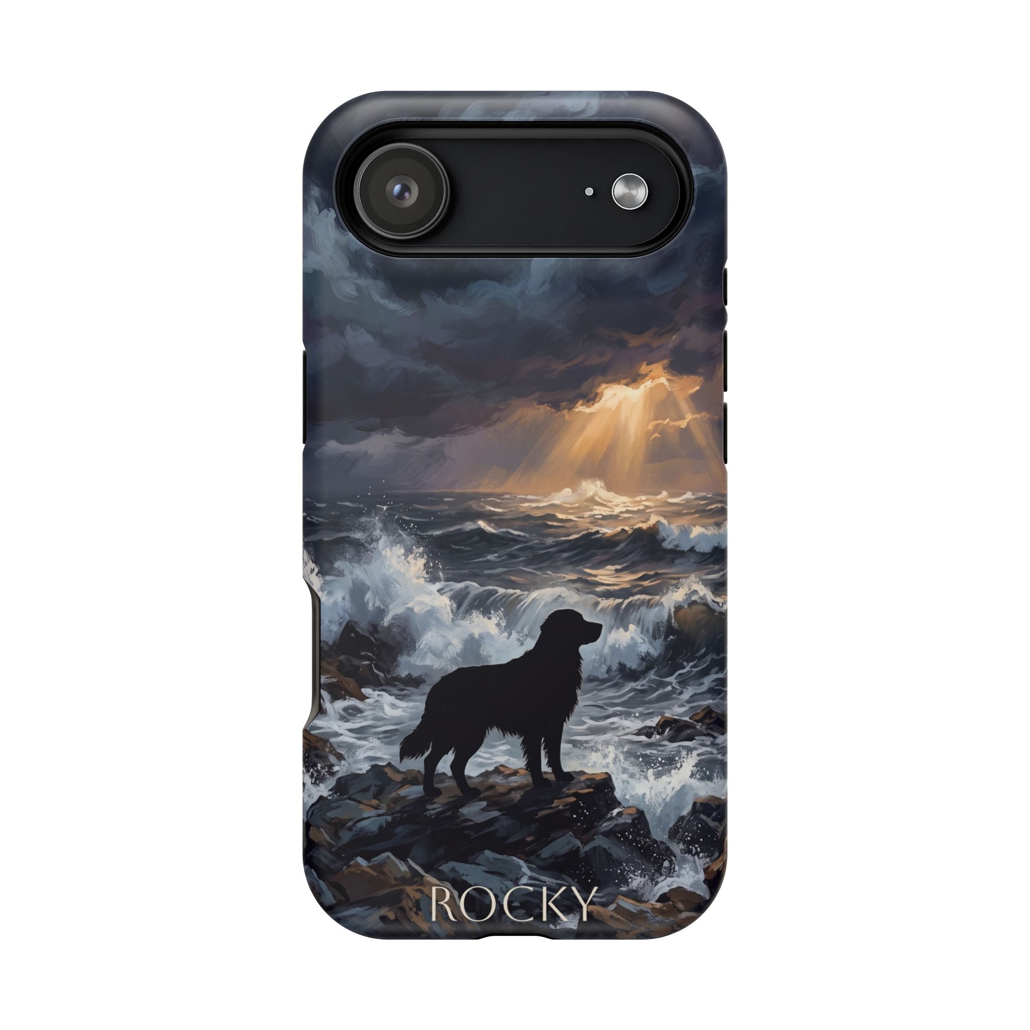 Personalized Golden Retriever Stormy Sea Phone Case — Wireless Charging Cover