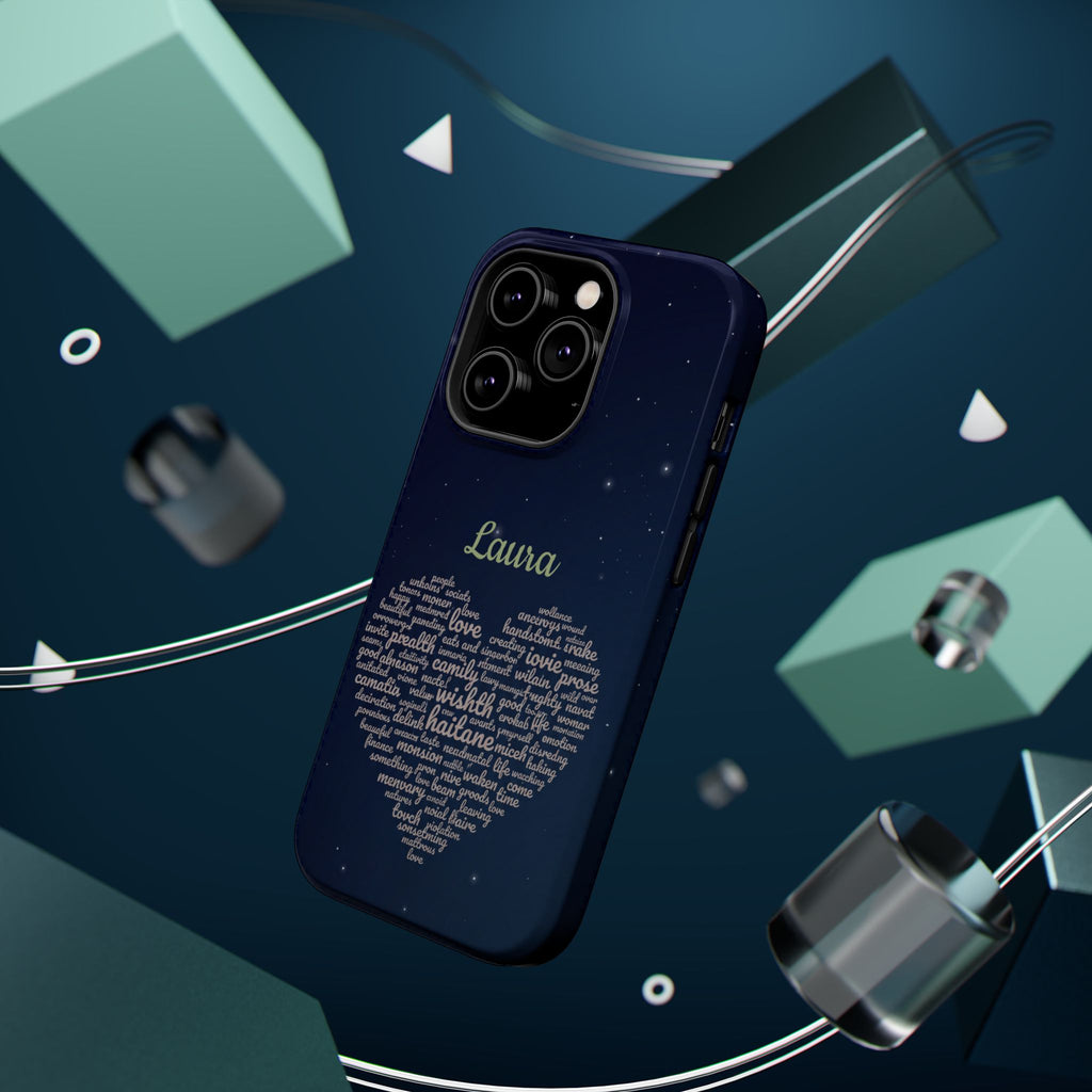 Personalized Teacher Heart Word Art Phone Case — Navy Wireless Charging Cover