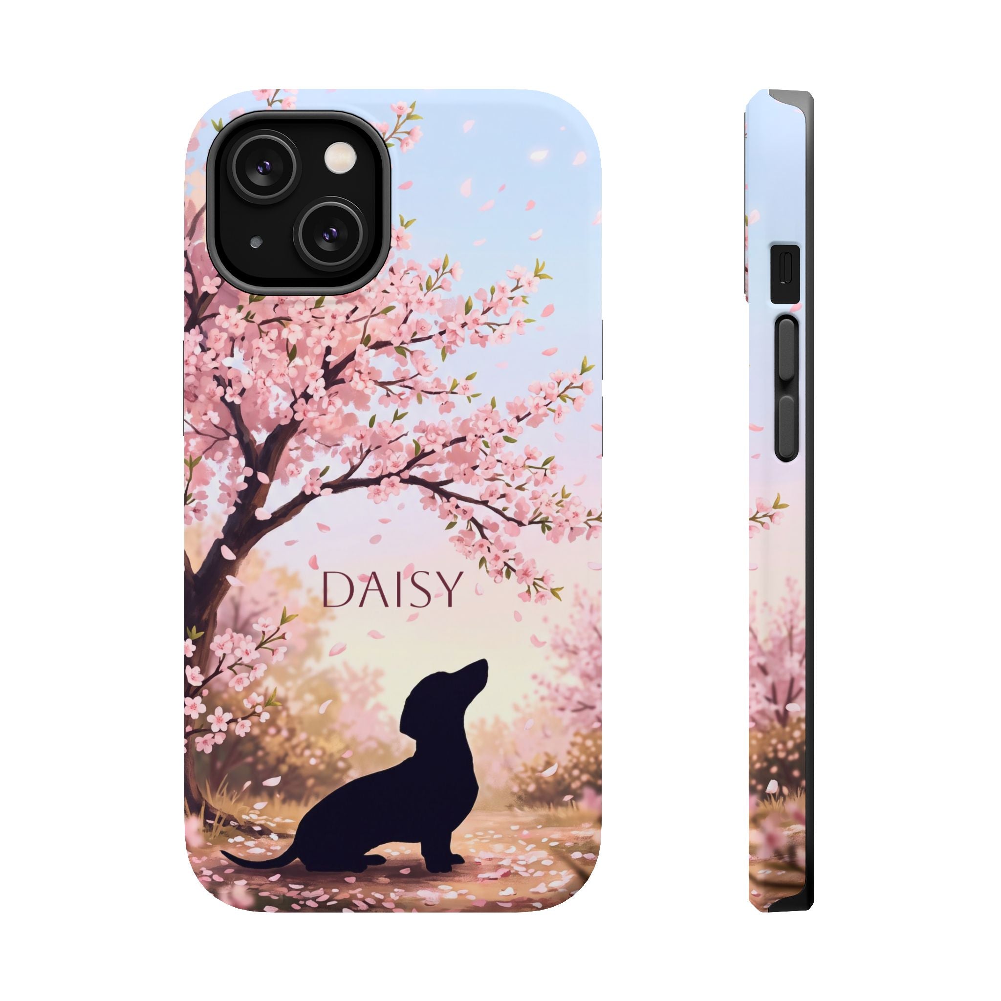 Personalized Dachshund Cherry Blossom Phone Case — Wireless Charging Cover