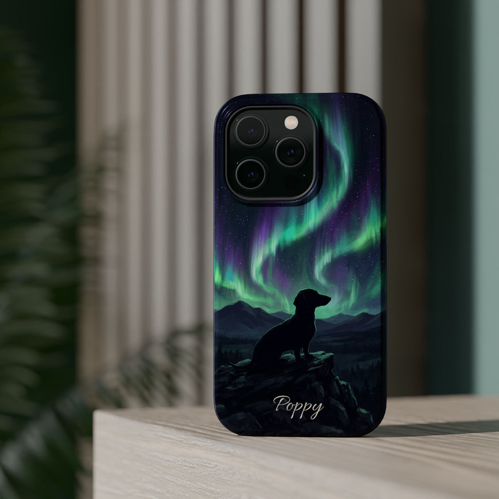 Personalized Dachshund Northern Lights Phone Case — Wireless Charging Cover