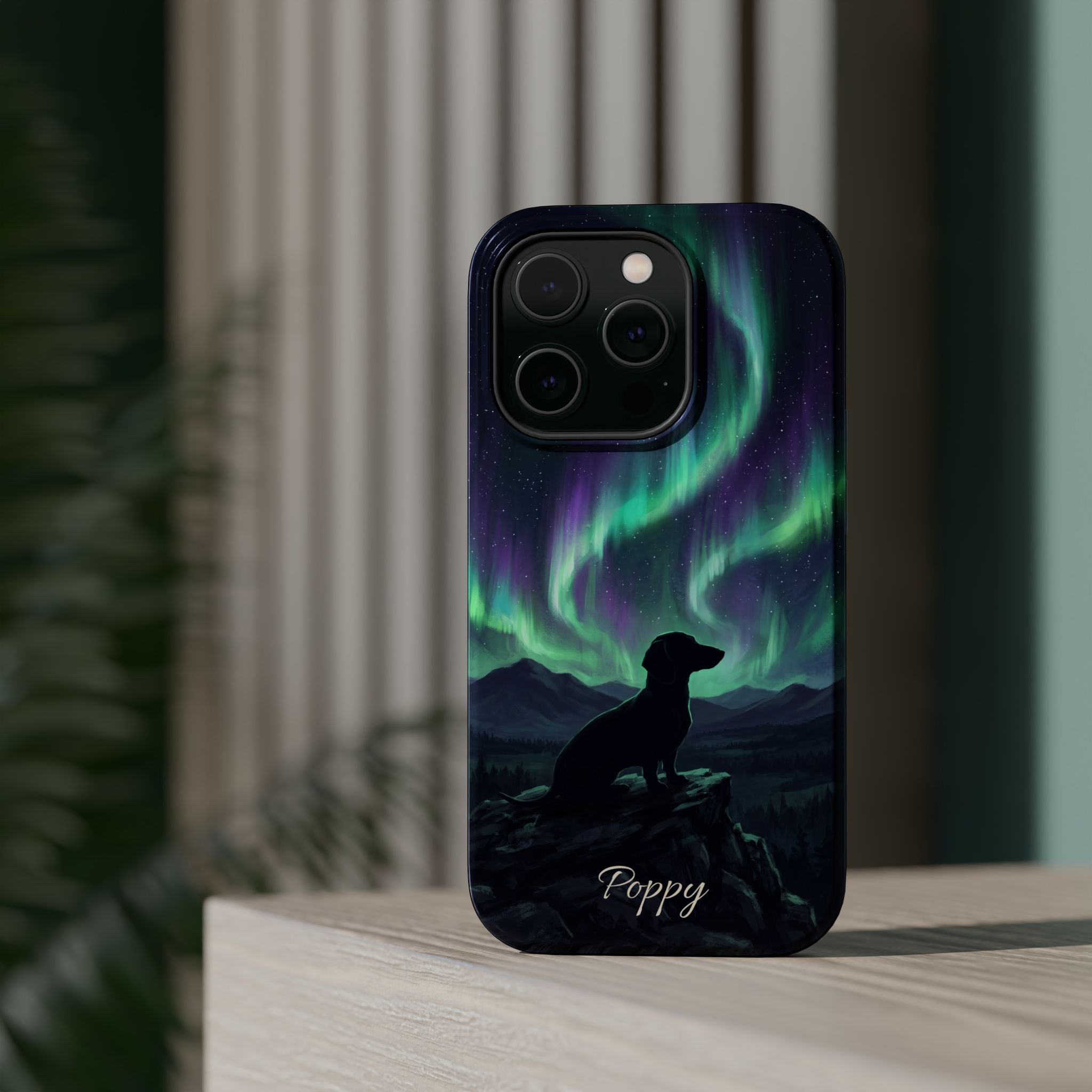 Personalized Dachshund Northern Lights Phone Case — Wireless Charging Cover
