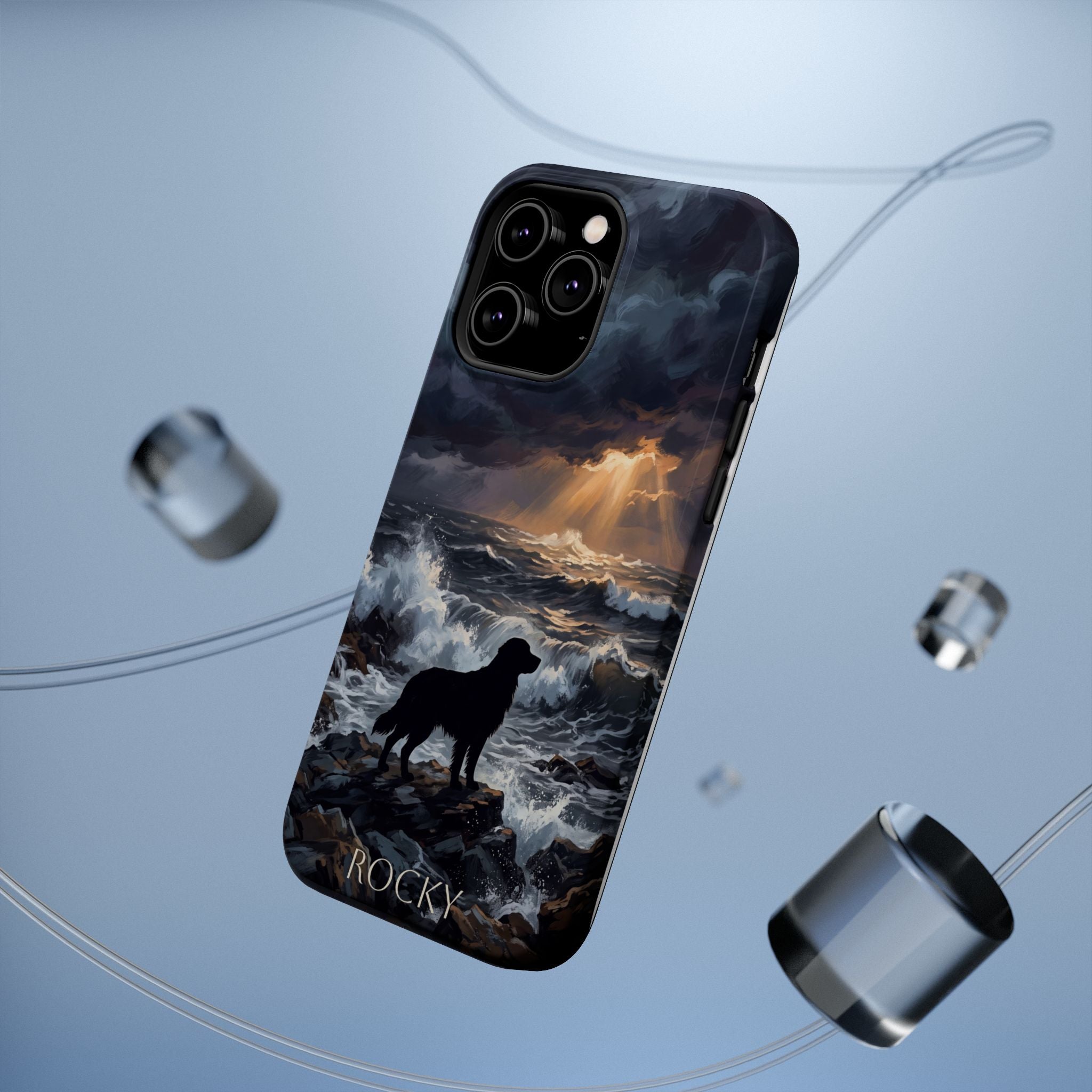 Personalized Golden Retriever Stormy Sea Phone Case — Wireless Charging Cover