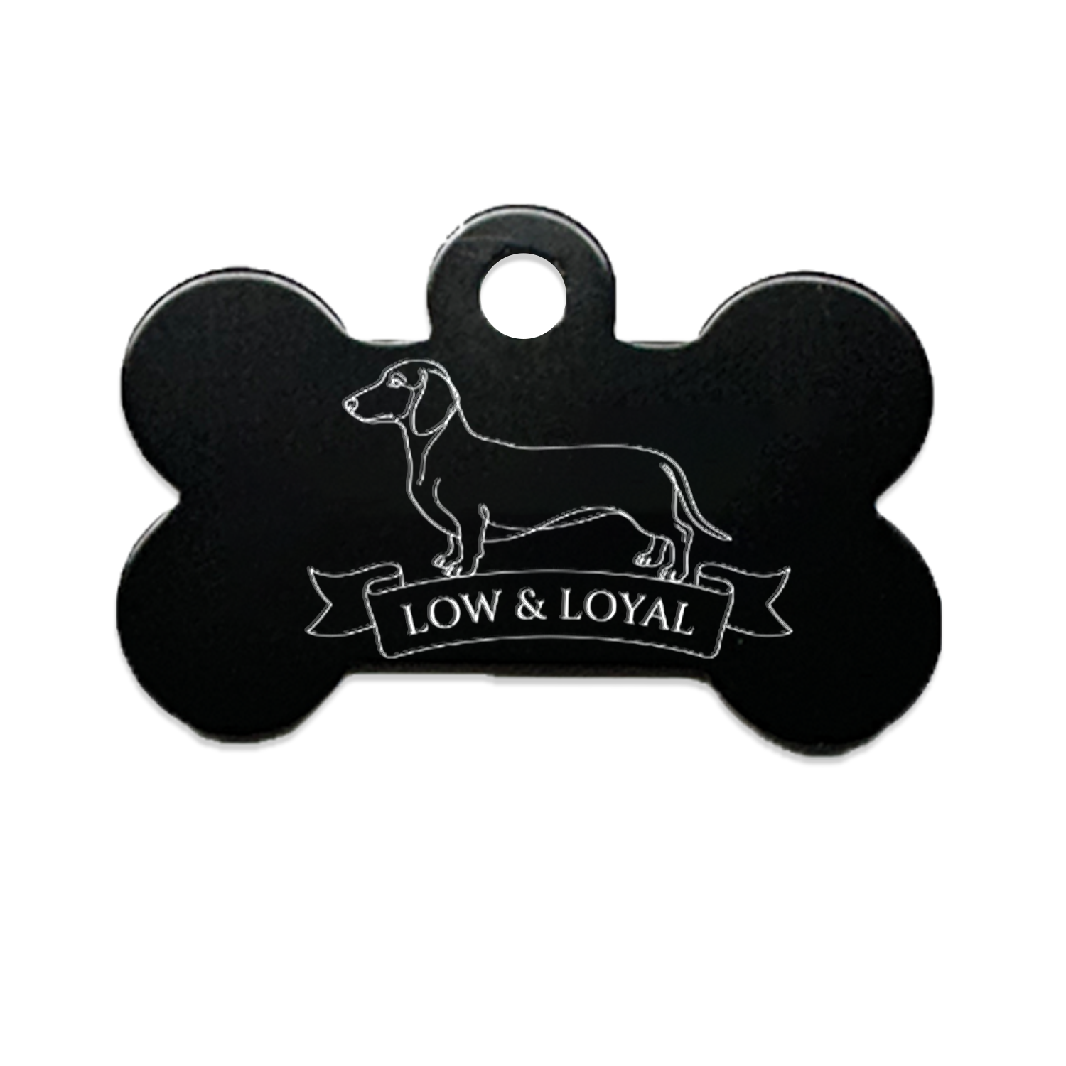 Dachshund Gift | Low & Loyal Engraved Pet Tag | Circle | Bone | Heart  | Dog gifts