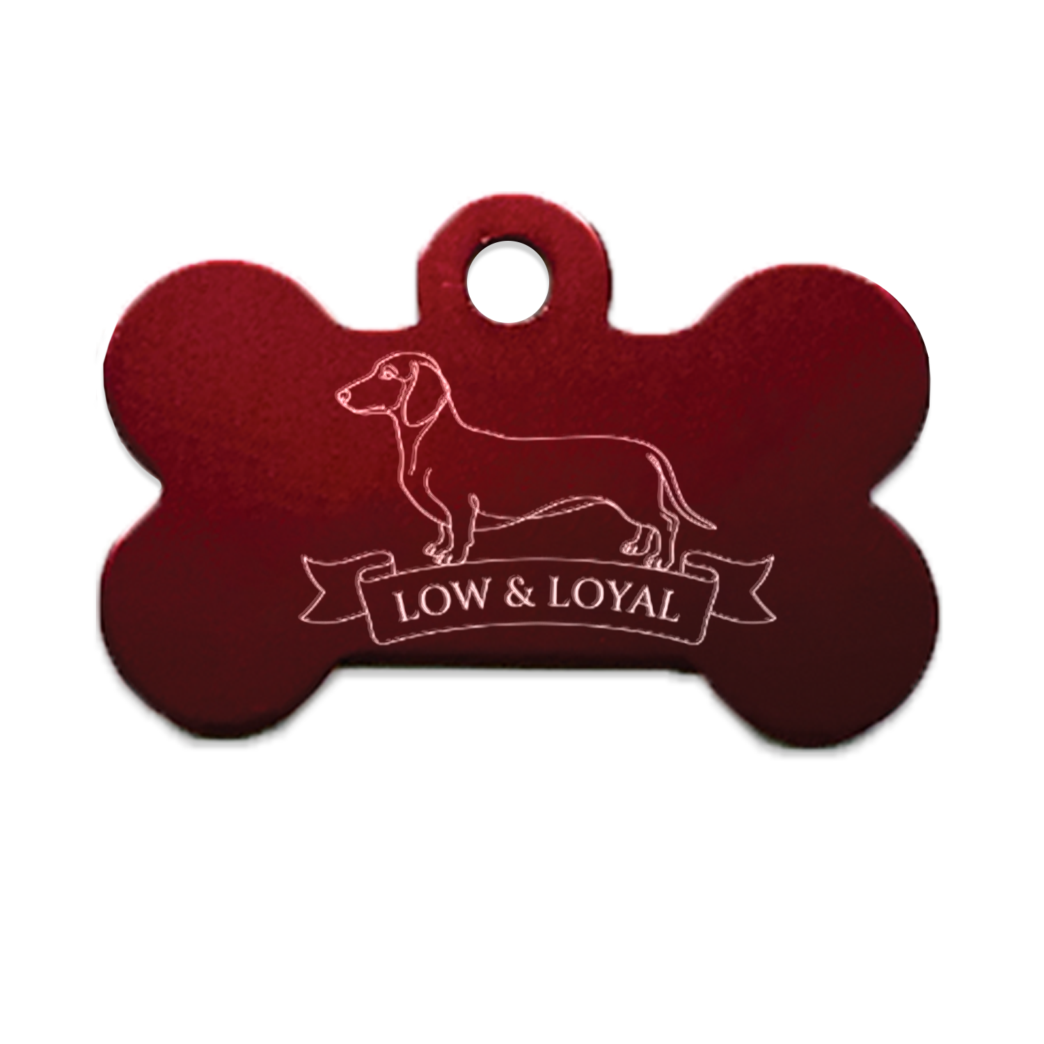 Dachshund Gift | Low & Loyal Engraved Pet Tag | Circle | Bone | Heart  | Dog gifts