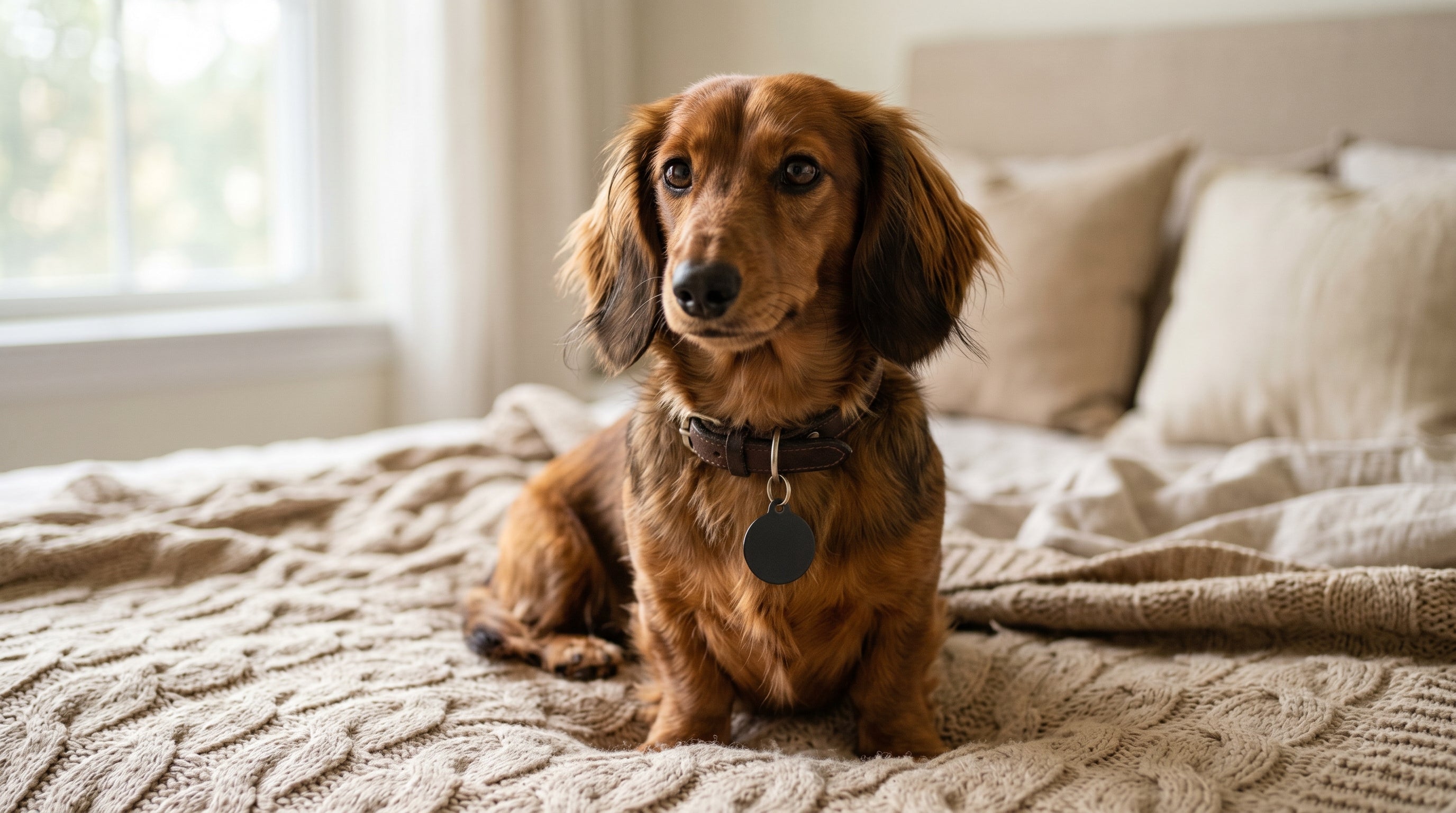 Personalized Dachshund Pet Tag - Custom Engraved Name Tag for Dog Collar, Heart Bone Circle Shape