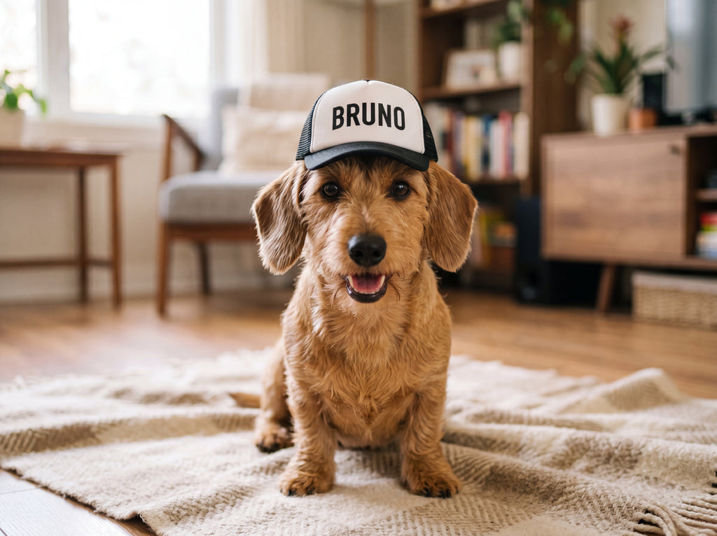 Personalized Dachshund Trucker Hat | Custom Name Dog Hat | e.g., "Bruno"