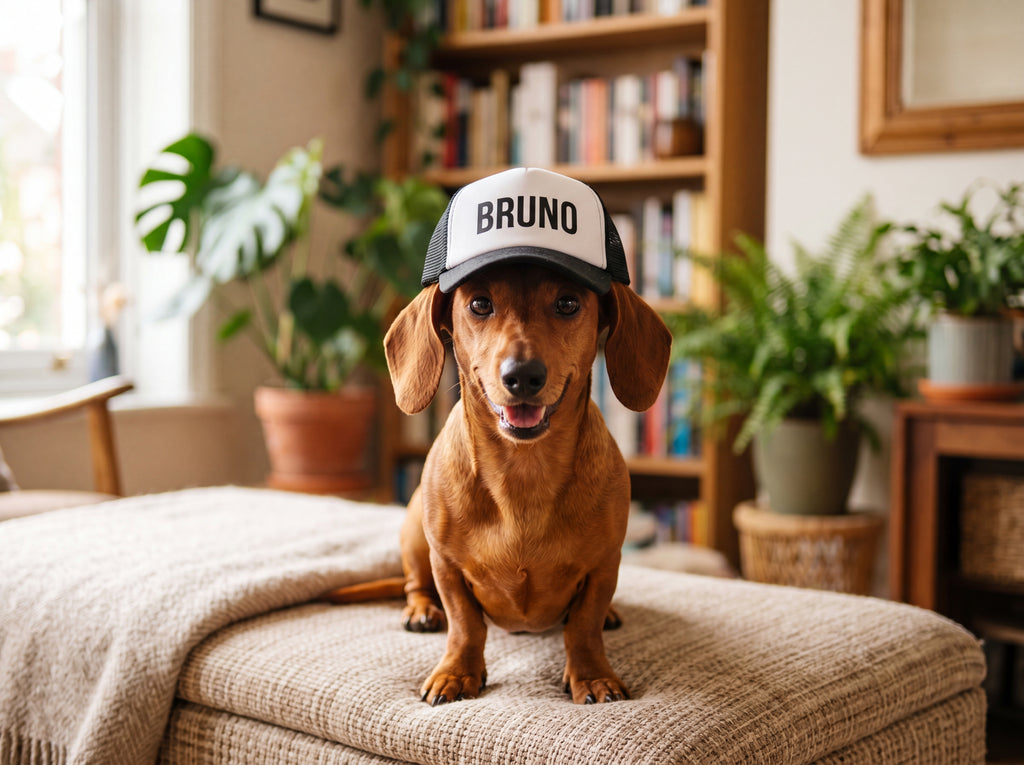 Personalized Dachshund Trucker Hat | Custom Name Dog Hat | e.g., "Bruno"