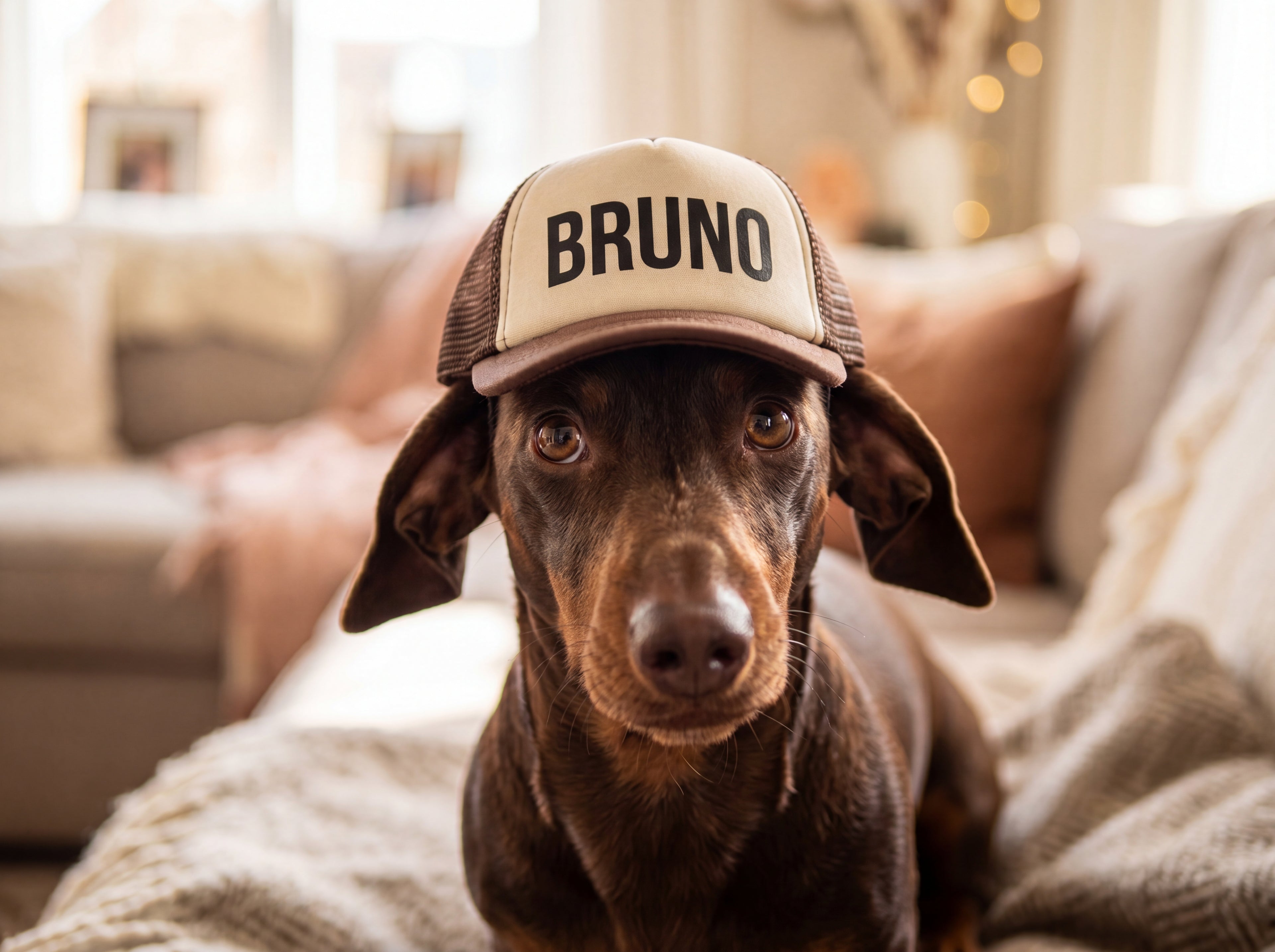 Personalized Dachshund Trucker Hat | Custom Name Dog Hat | e.g., "Bruno"