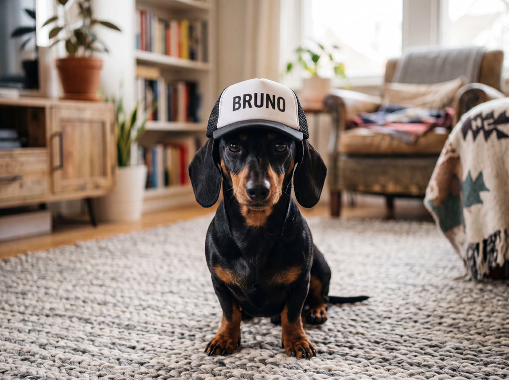 Personalized Dachshund Trucker Hat | Custom Name Dog Hat | e.g., "Bruno"