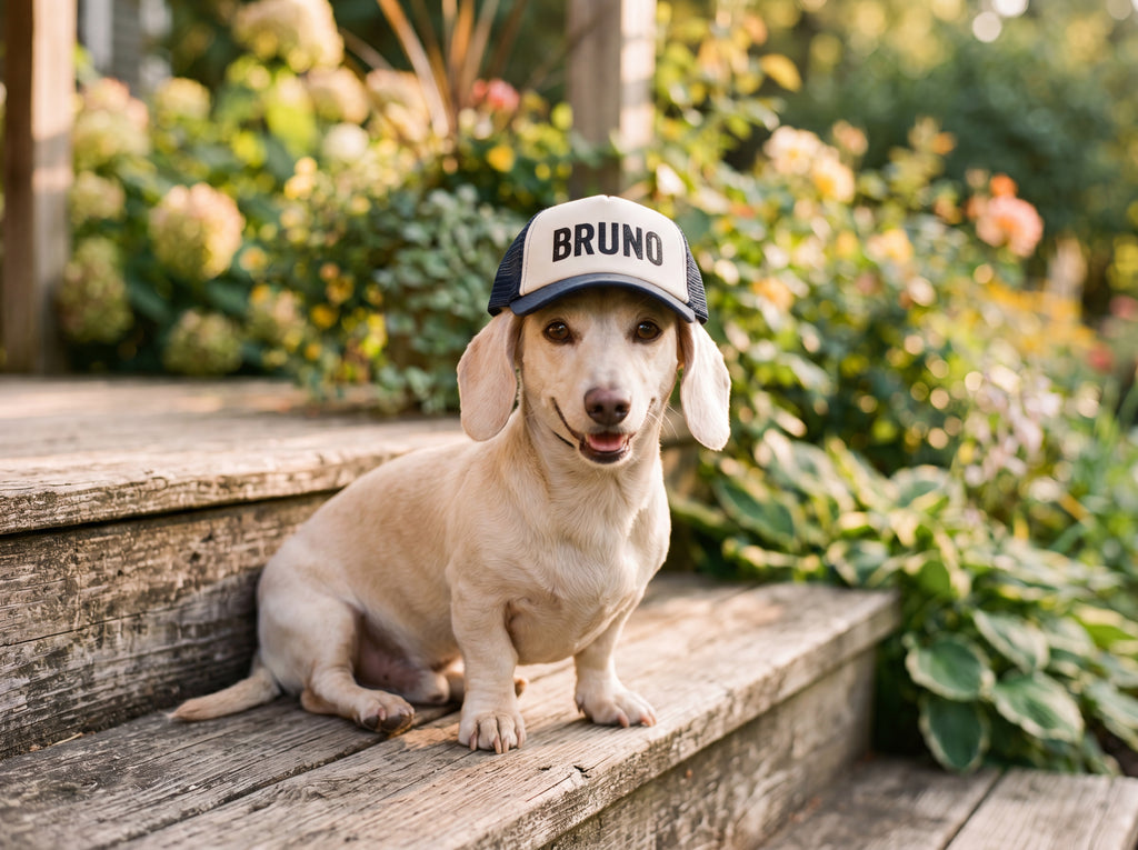 Personalized Dachshund Trucker Hat | Custom Name Dog Hat | e.g., "Bruno"
