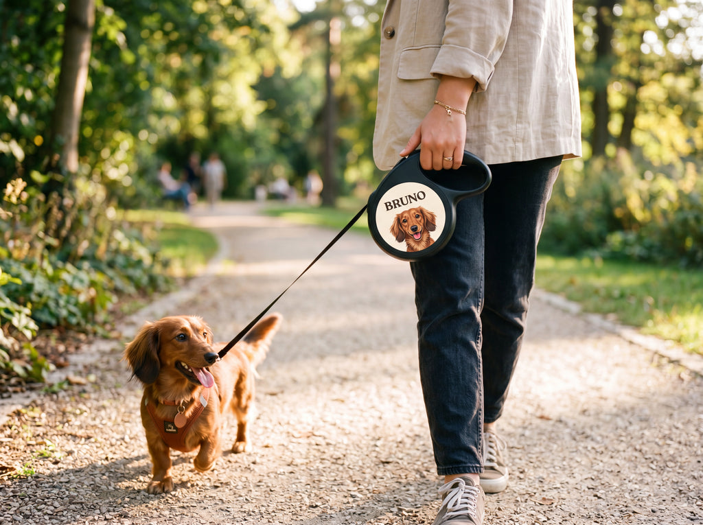 Personalized Dog Leash for Dachshund | Custom Photo & Name Retractable Leash