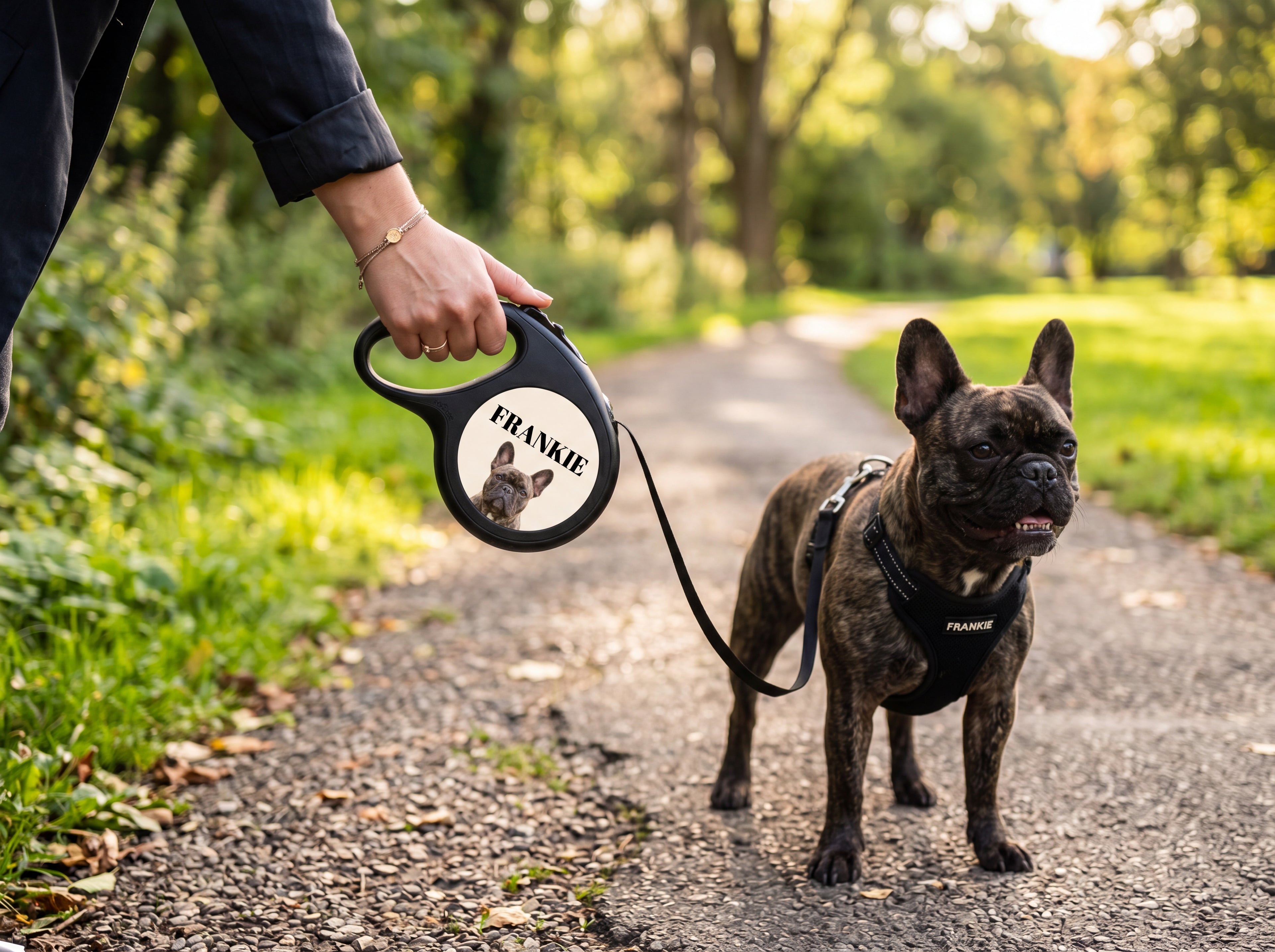 Personalized French Bulldog Retractable Dog Leash — Custom Name & Photo Pet Leash