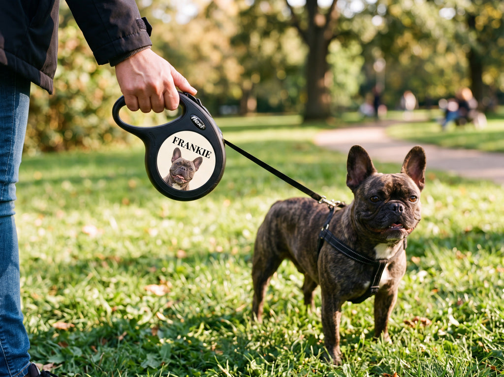 Personalized French Bulldog Retractable Dog Leash — Custom Name & Photo Pet Leash