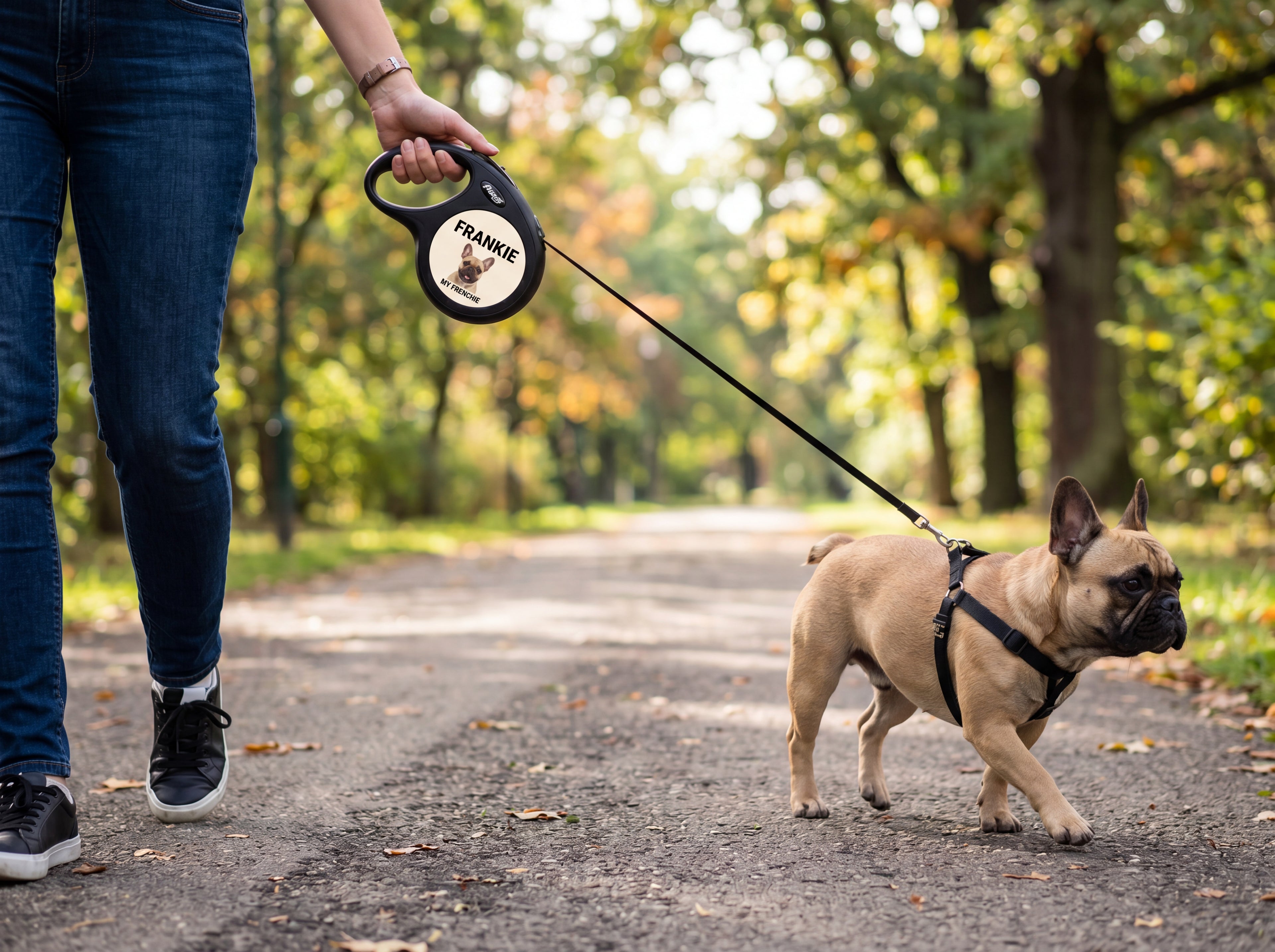Personalized French Bulldog Retractable Dog Leash — Custom Name & Photo Pet Leash