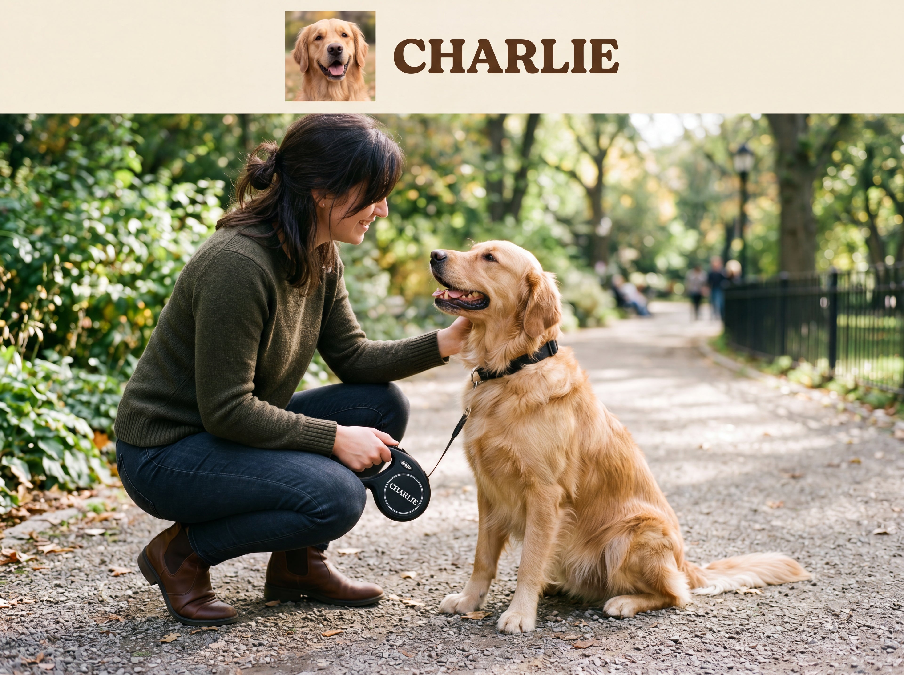 Personalized Golden Retriever Retractable Dog Leash | Custom Name & Photo Pet Leash