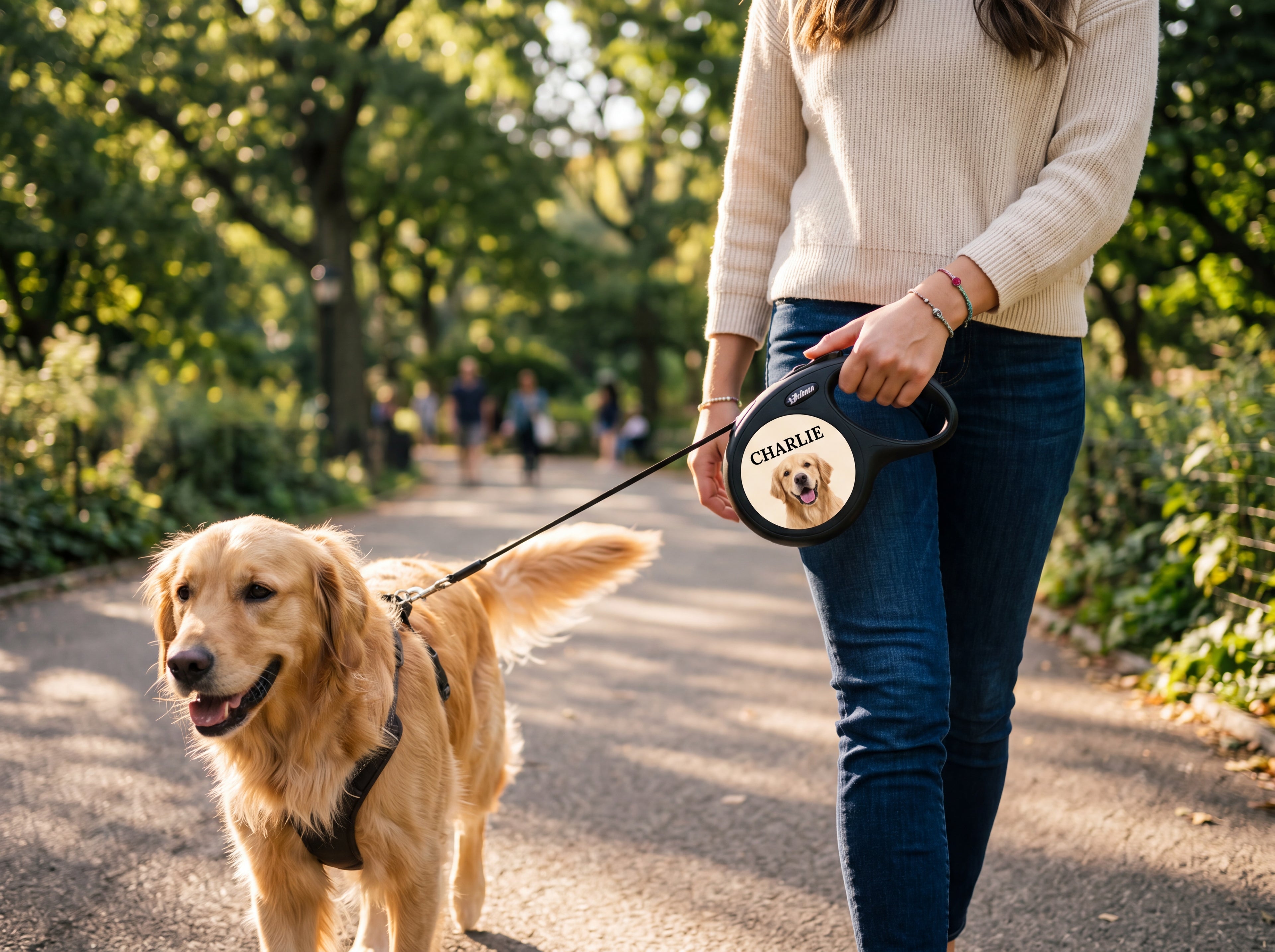 Personalized Golden Retriever Retractable Dog Leash | Custom Name & Photo Pet Leash