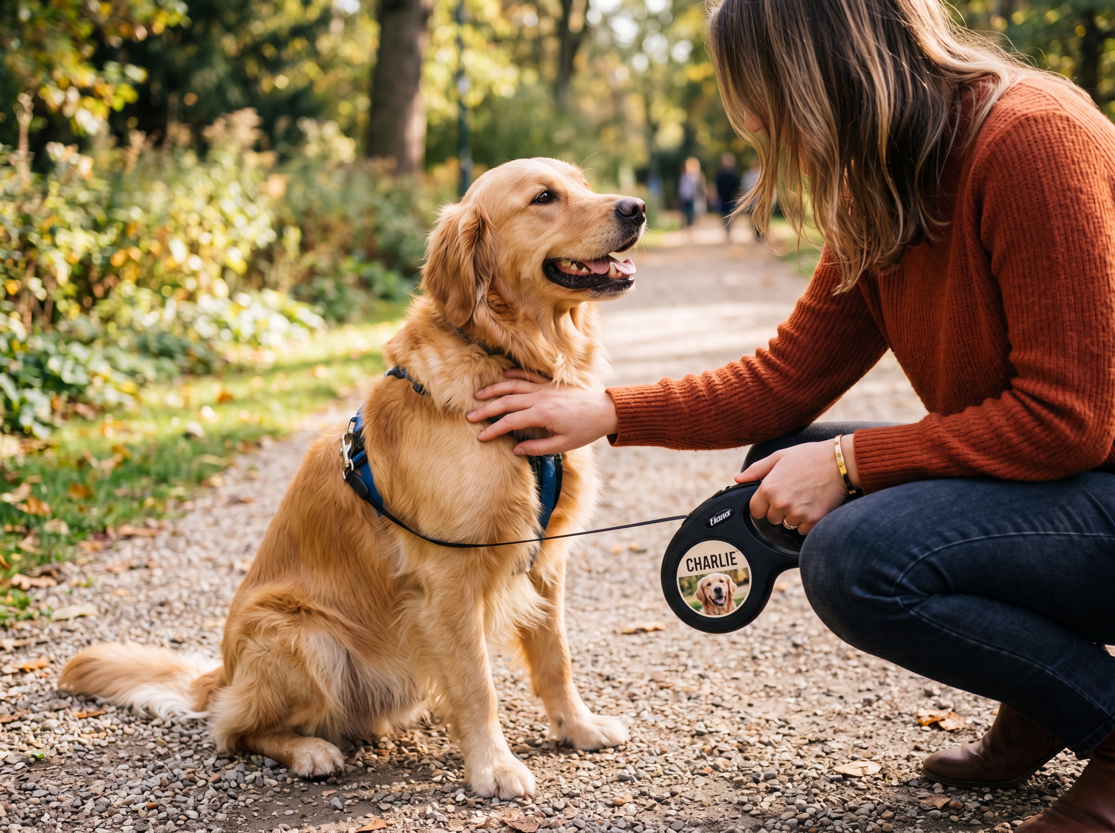 Personalized Golden Retriever Retractable Dog Leash | Custom Name & Photo Pet Leash