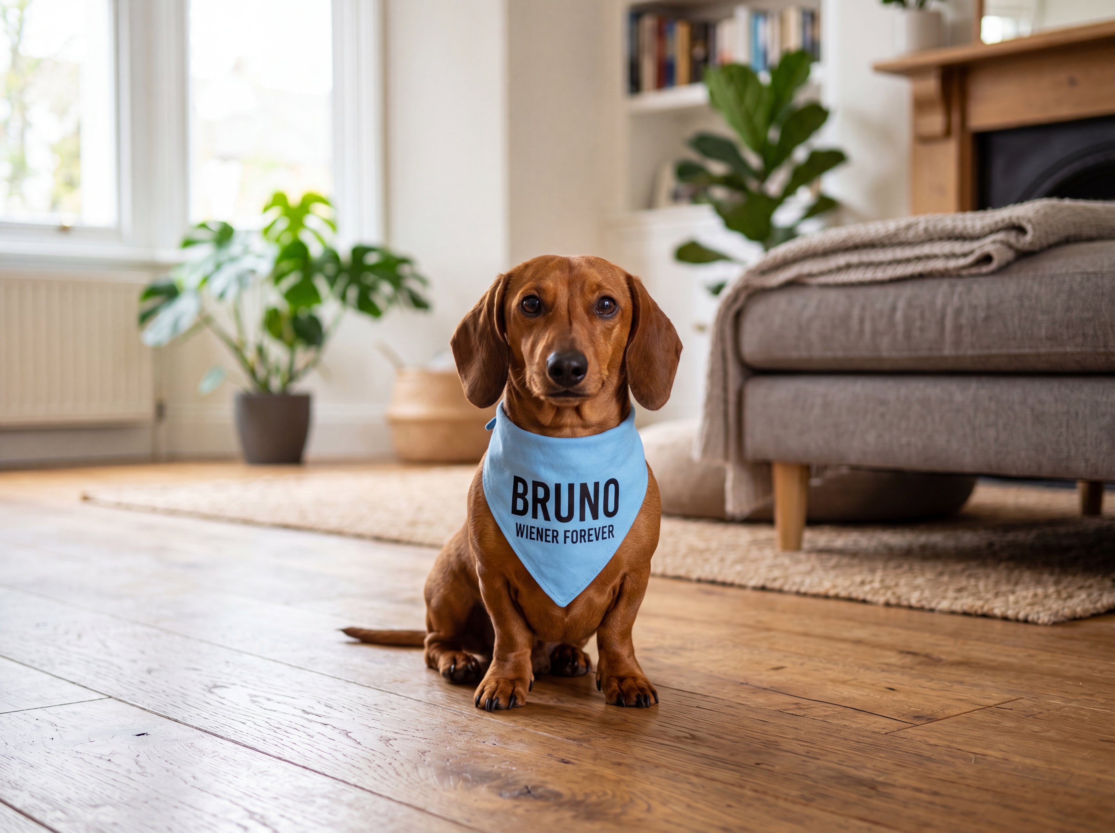 Personalized Dachshund Bandana | Custom Name Pet Bandana | Sky Blue Wiener Forever Dog Bandana